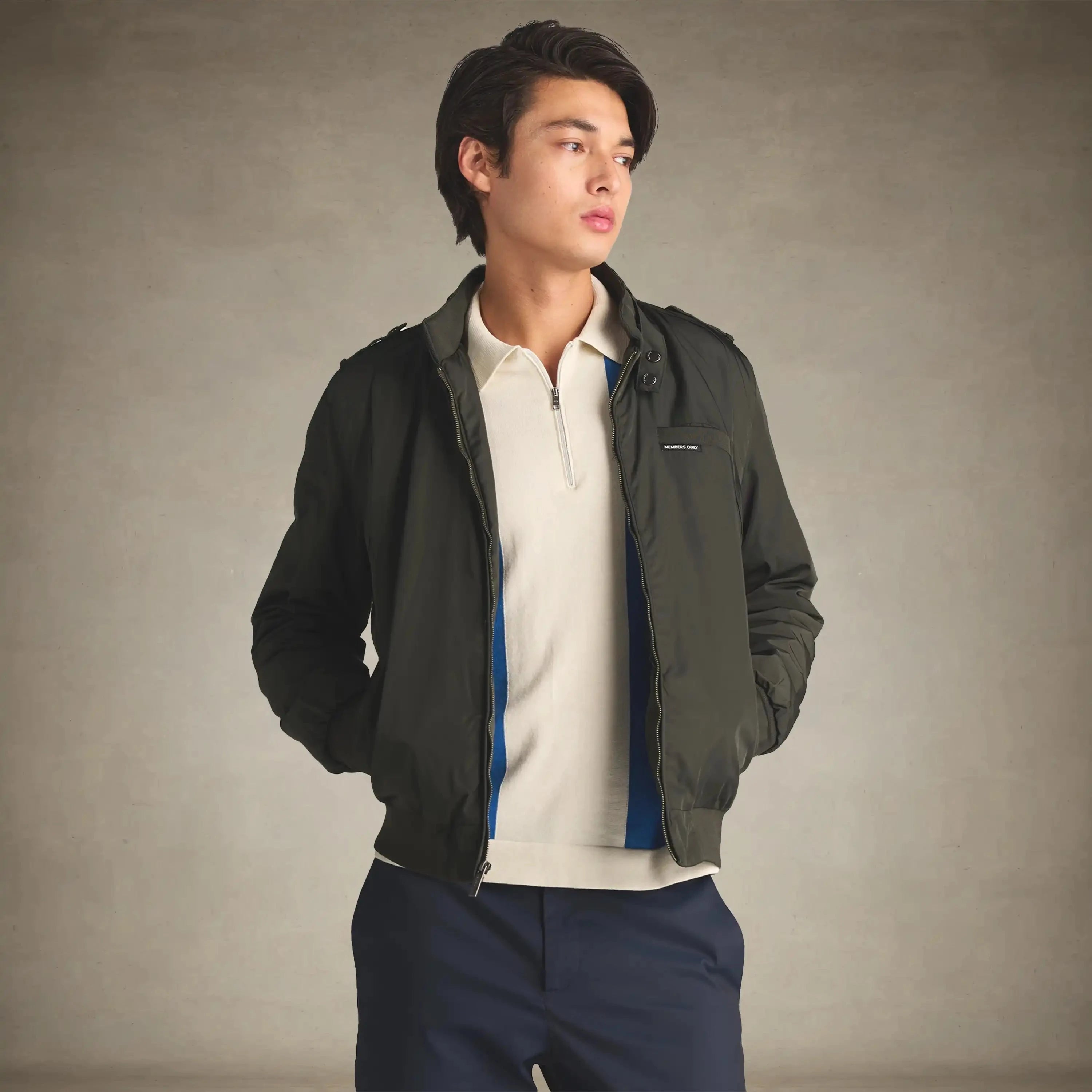 men's quilted iconic racer jackets small dark green