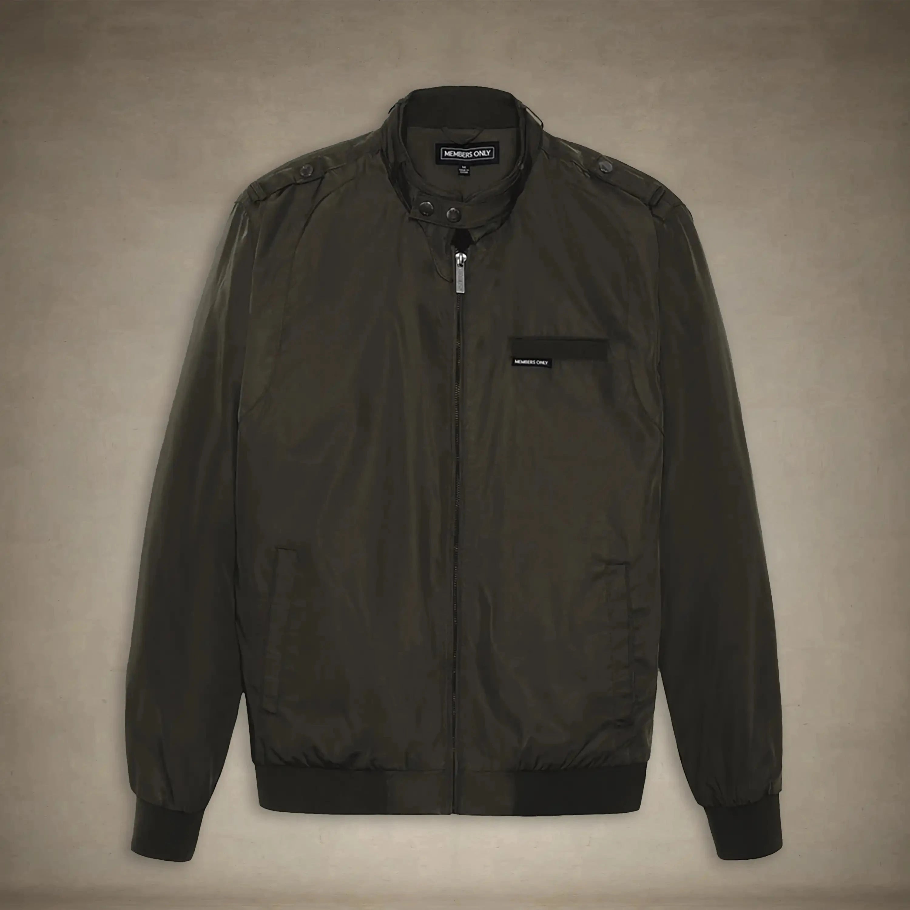 members only men's quilted iconic racer jacket small dark green