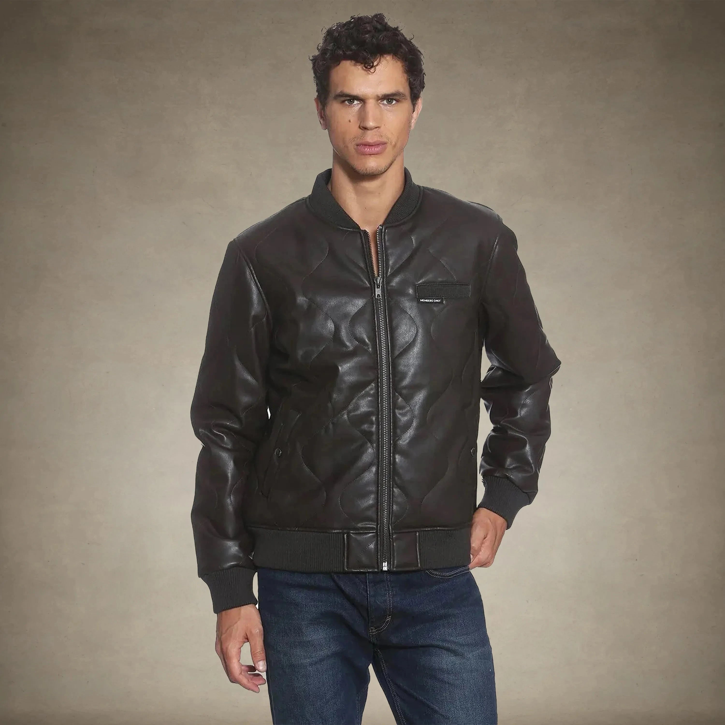 Men's Faux Leather Oval Quilted Bomber Jacket - FINAL SALE Men's Jackets Members Only® Black Small