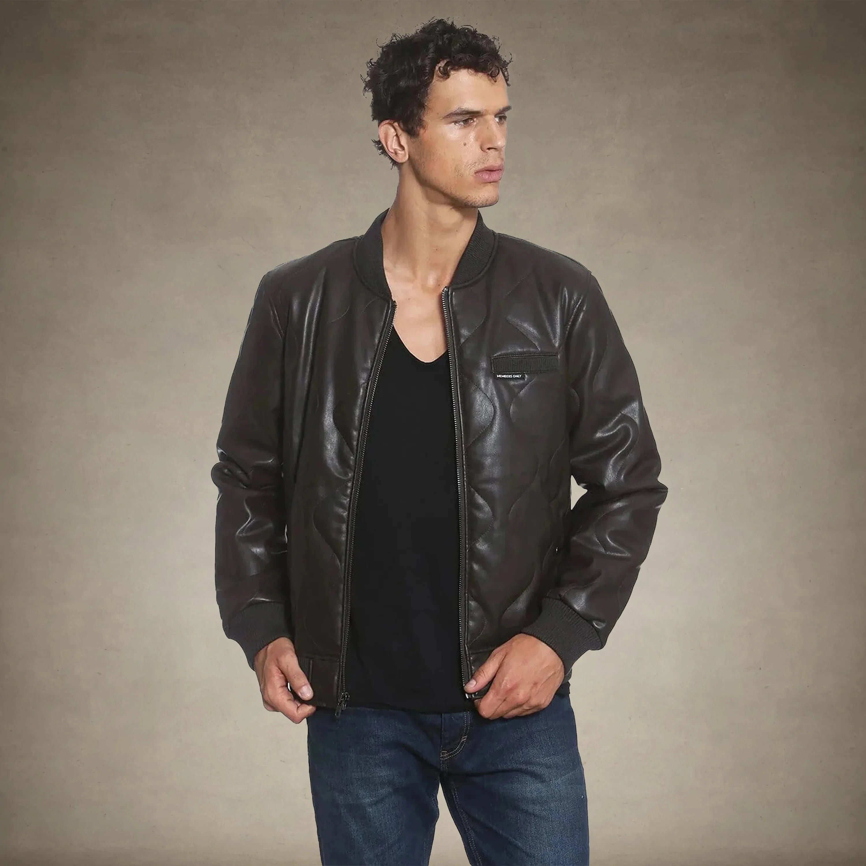 Men's Faux Leather Oval Quilted Bomber Jacket - FINAL SALE Men's Jackets Members Only® Dark Brown Small