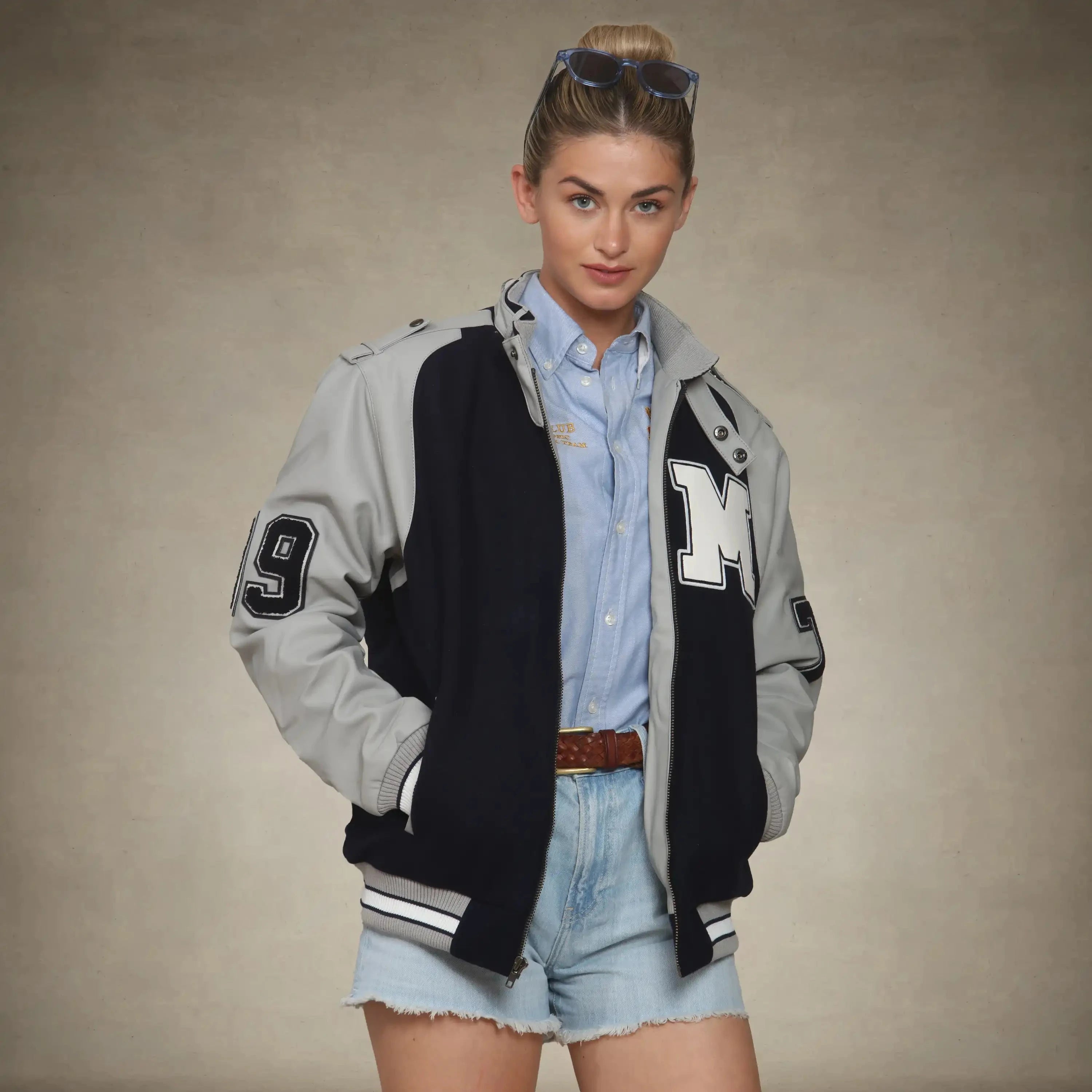 members only navy varsity jacket womens small