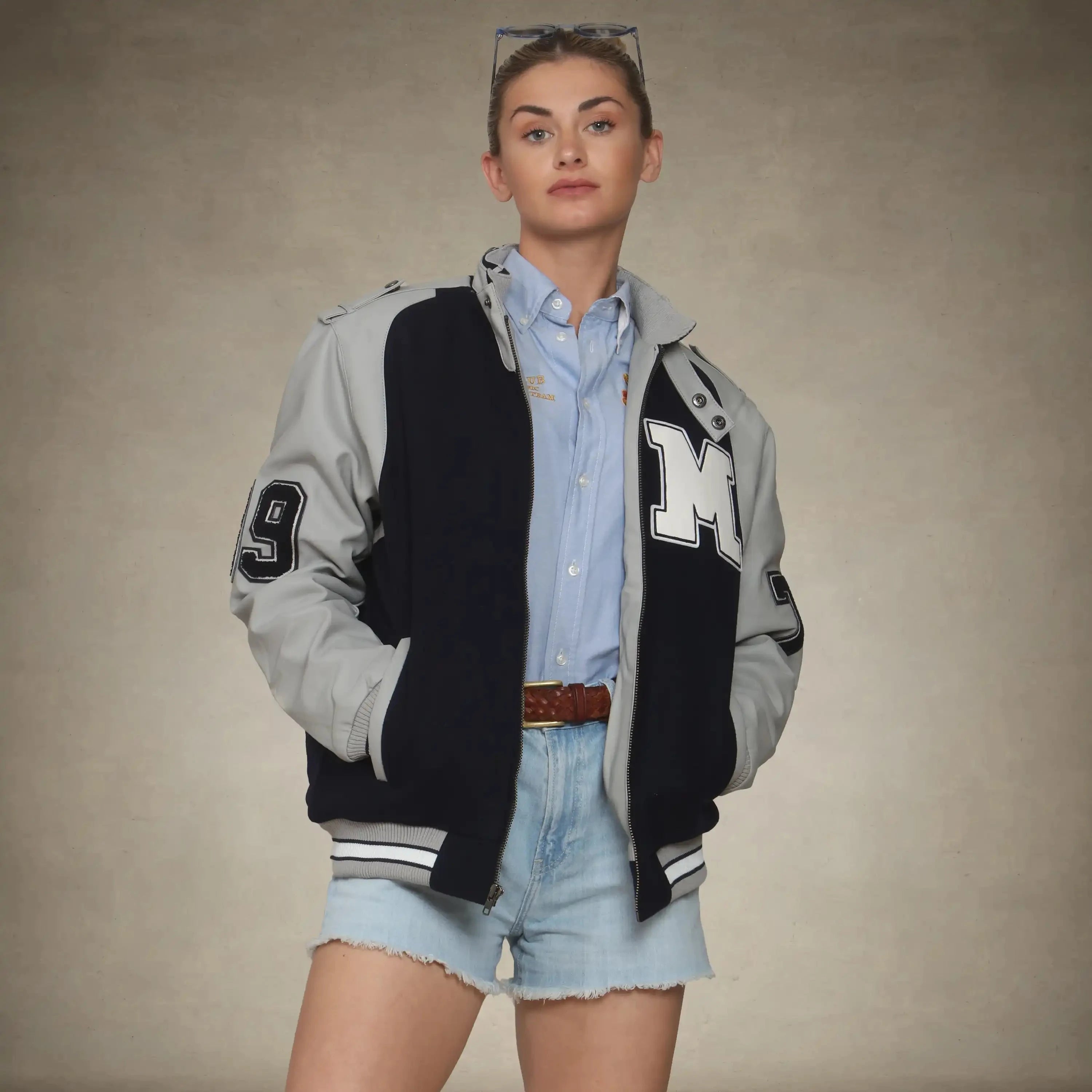 members only women's varsity jacket navy small