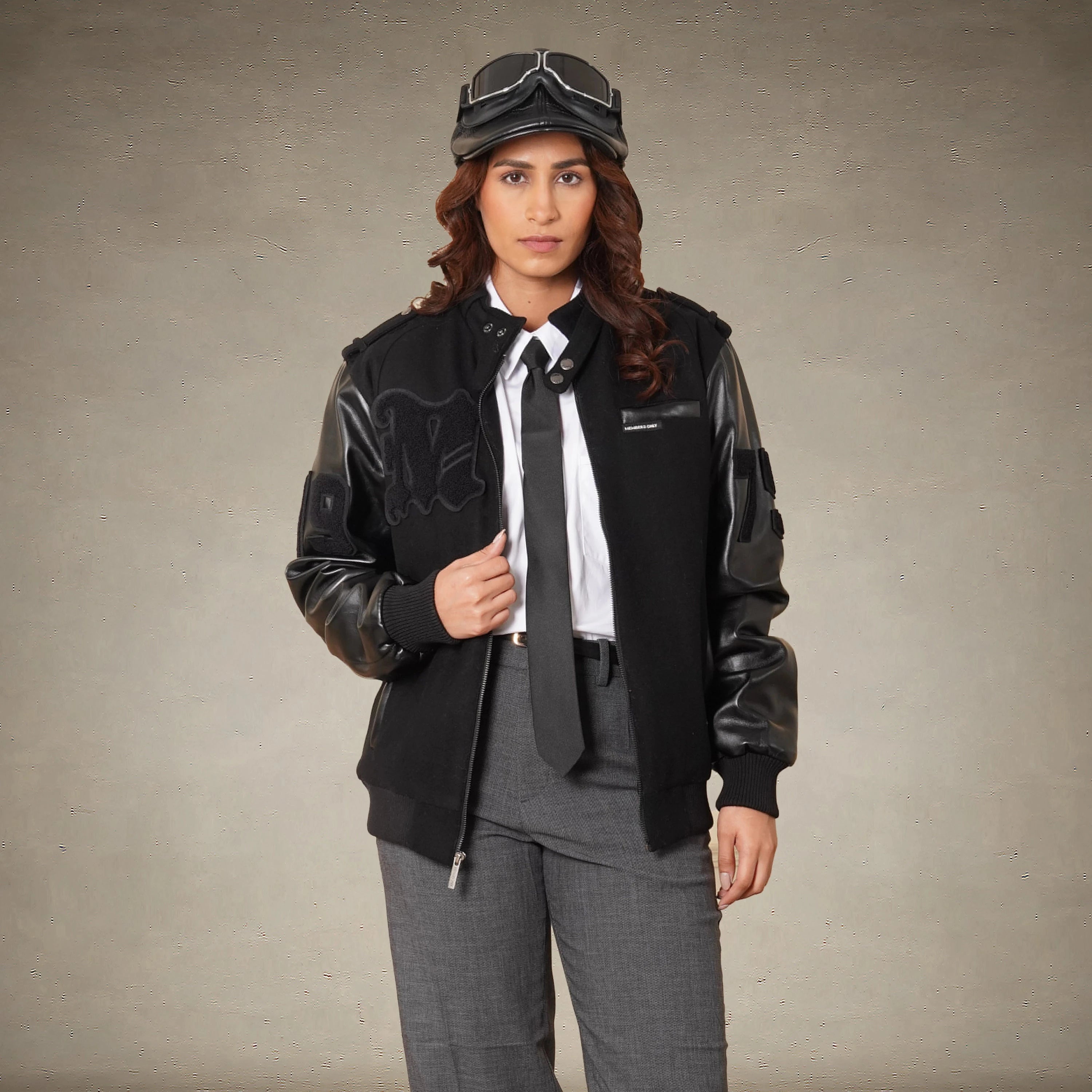 members only black varsity jacket