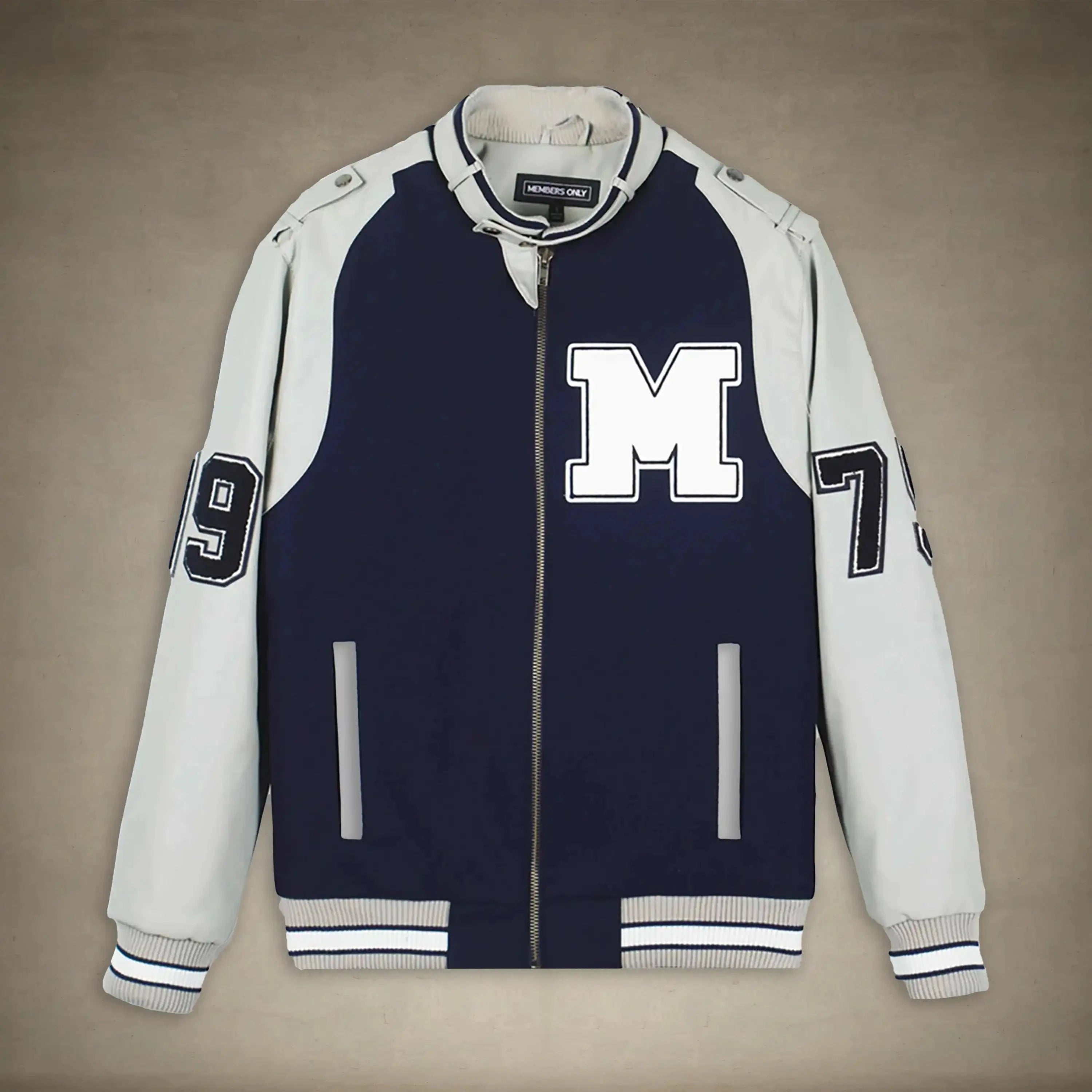 members only navy varsity jacket men