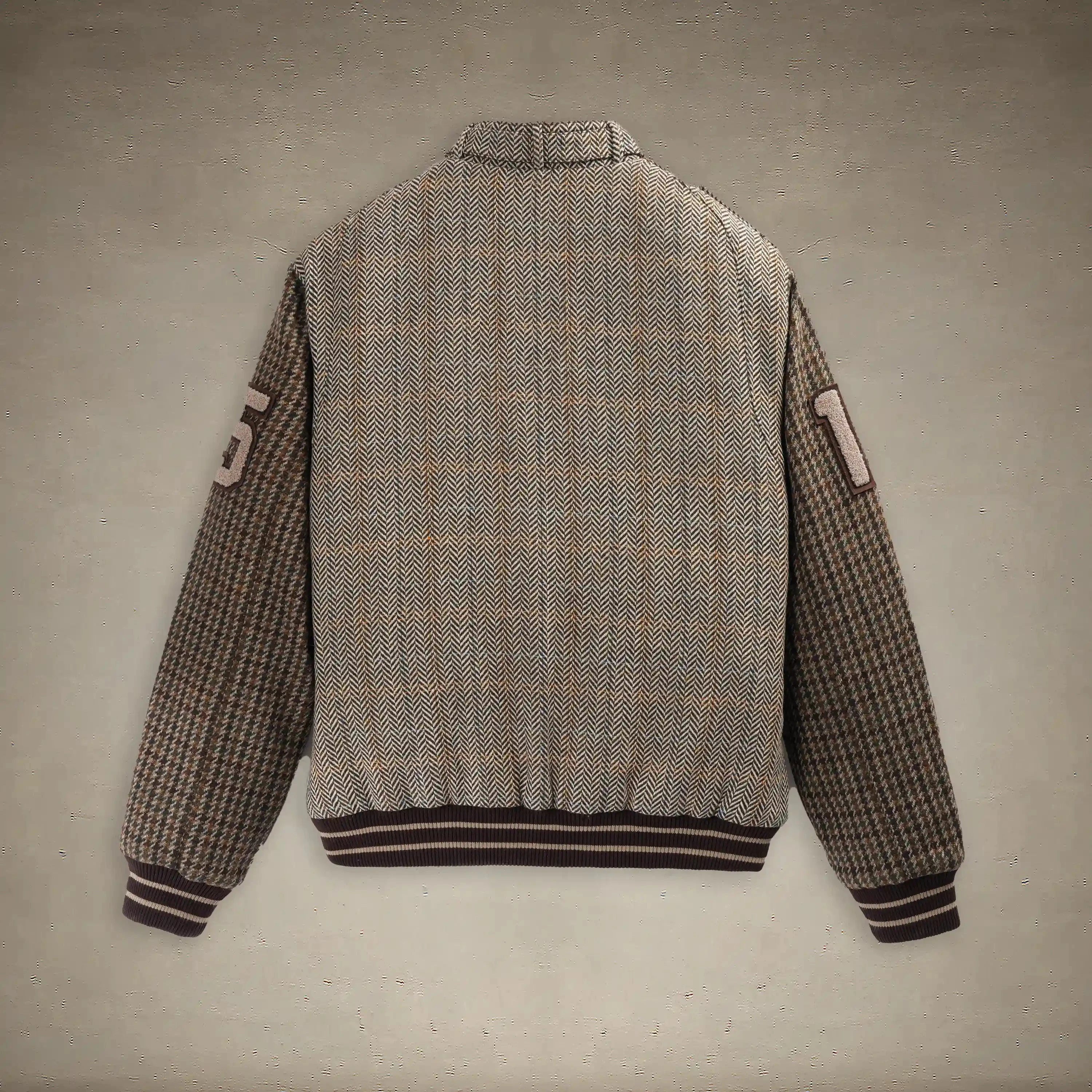 men tweed varsity jacket