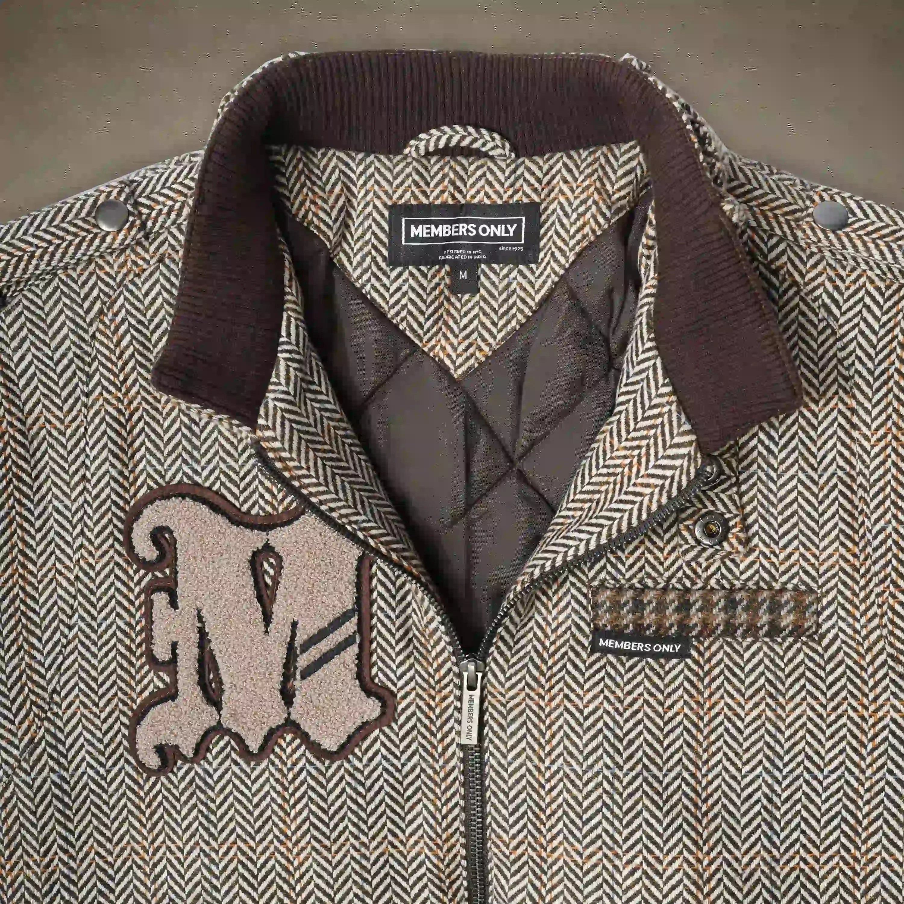 designer tweed varsity jacket