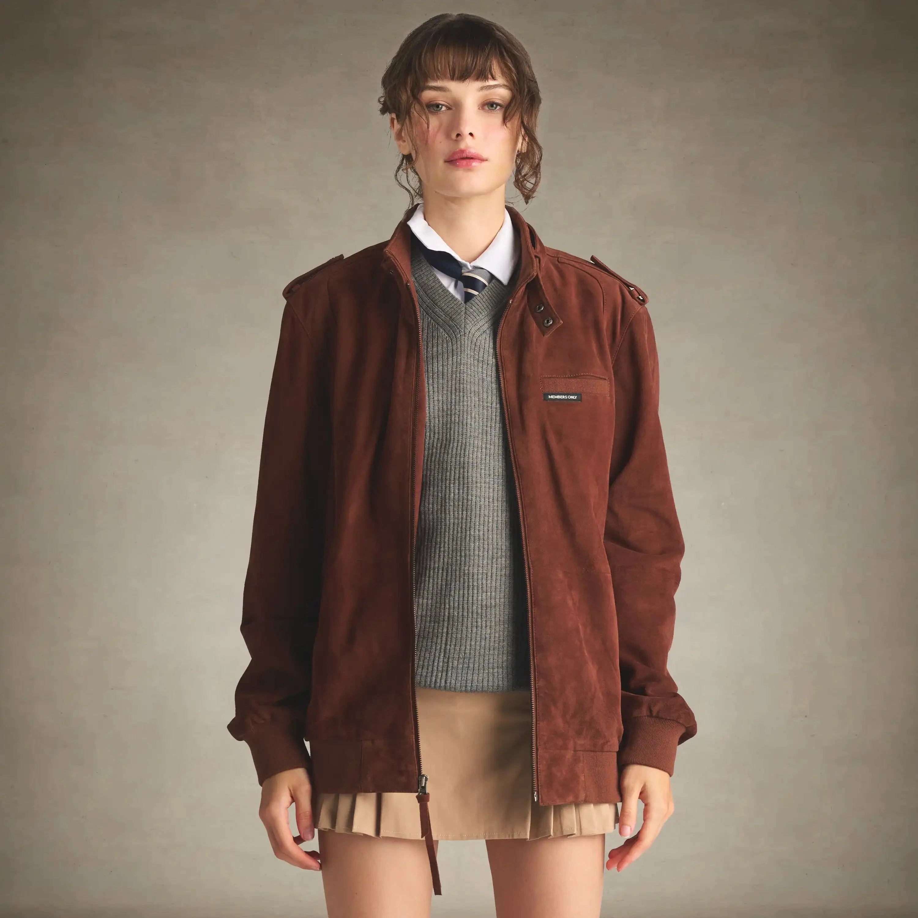 members only soft suede iconic leather jacket for women whiskey small