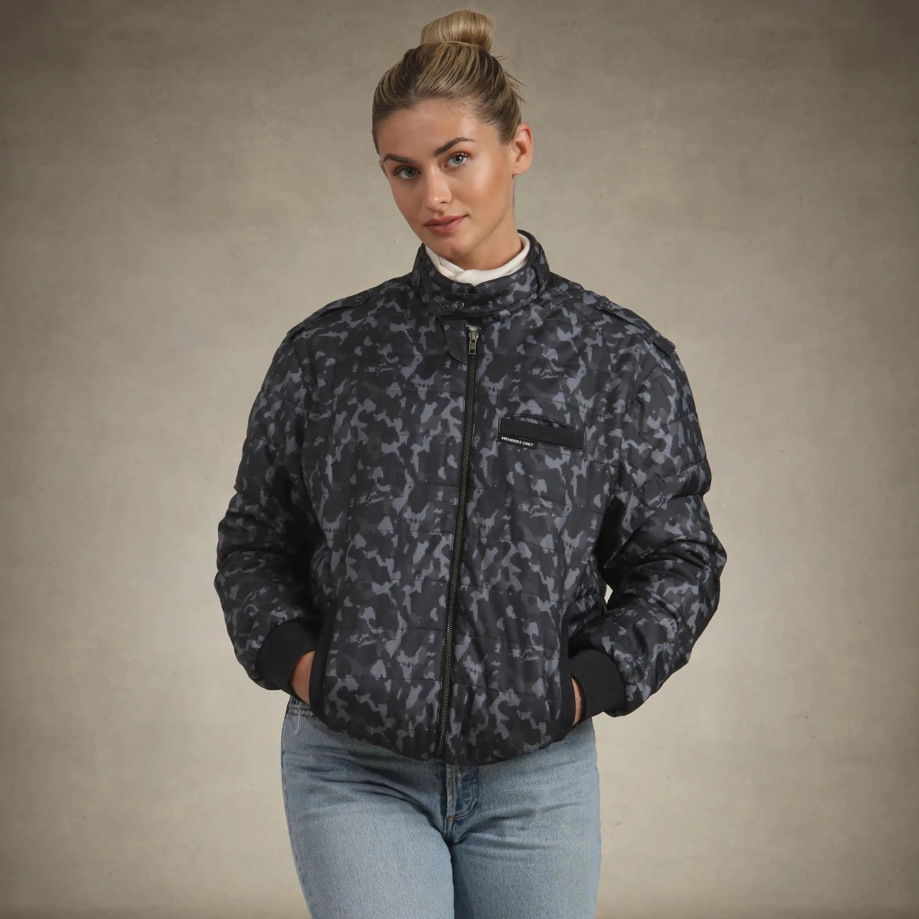 Women's SoHo Oversized Quilted Jacket Women's Iconic Jacket Members Only® Black Camo Small
