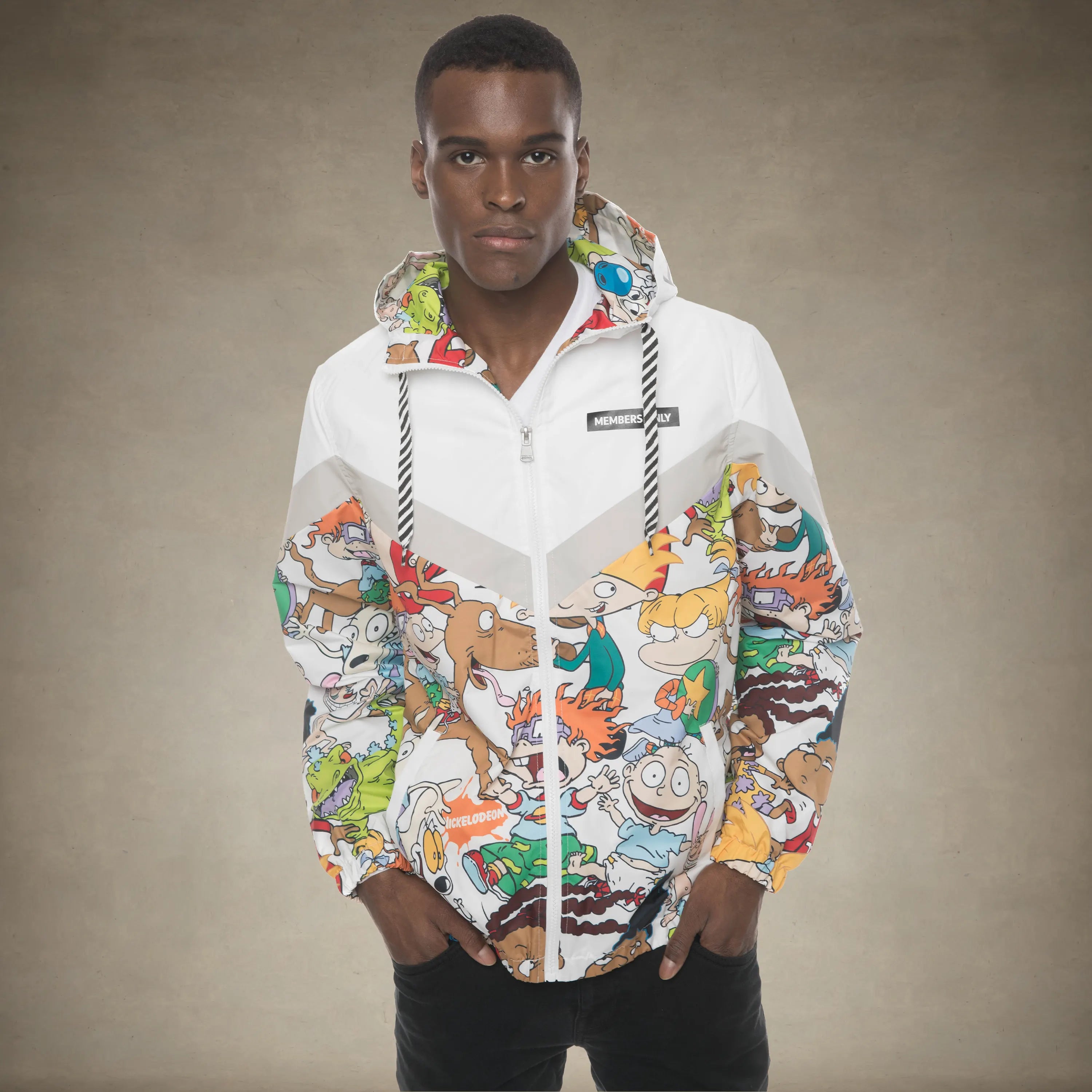 Mens Nickelodeon Print Chevron Windbreaker Jacket - FINSAL SALE