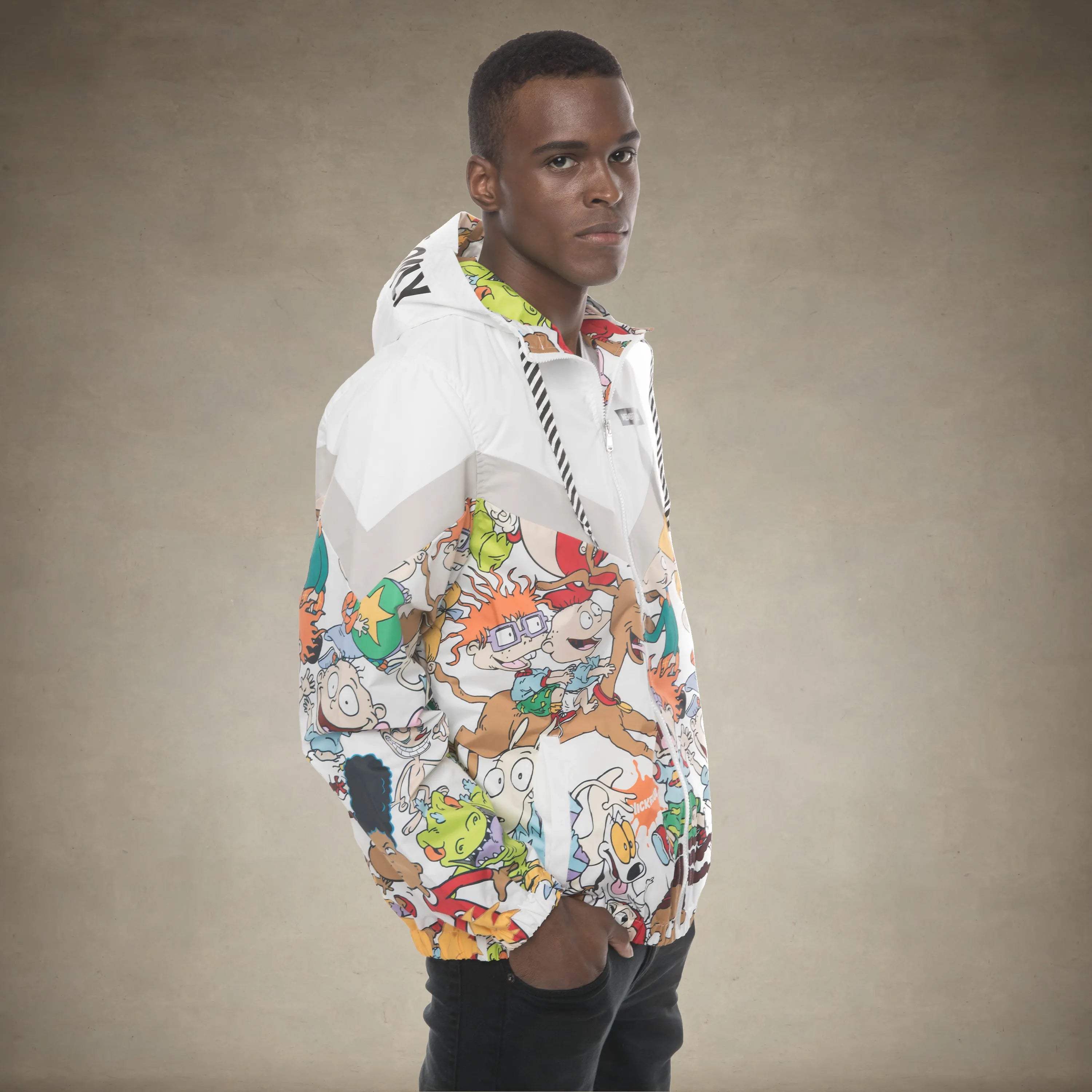 Mens Nickelodeon Print Chevron Windbreaker Jacket - FINSAL SALE