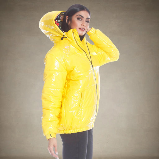 Women's Hi-Shine Chevron Quilt Puffer with Nickelodeon Mashup Print Lining Jacket - FINAL SALE Womens Jacket Members Only®