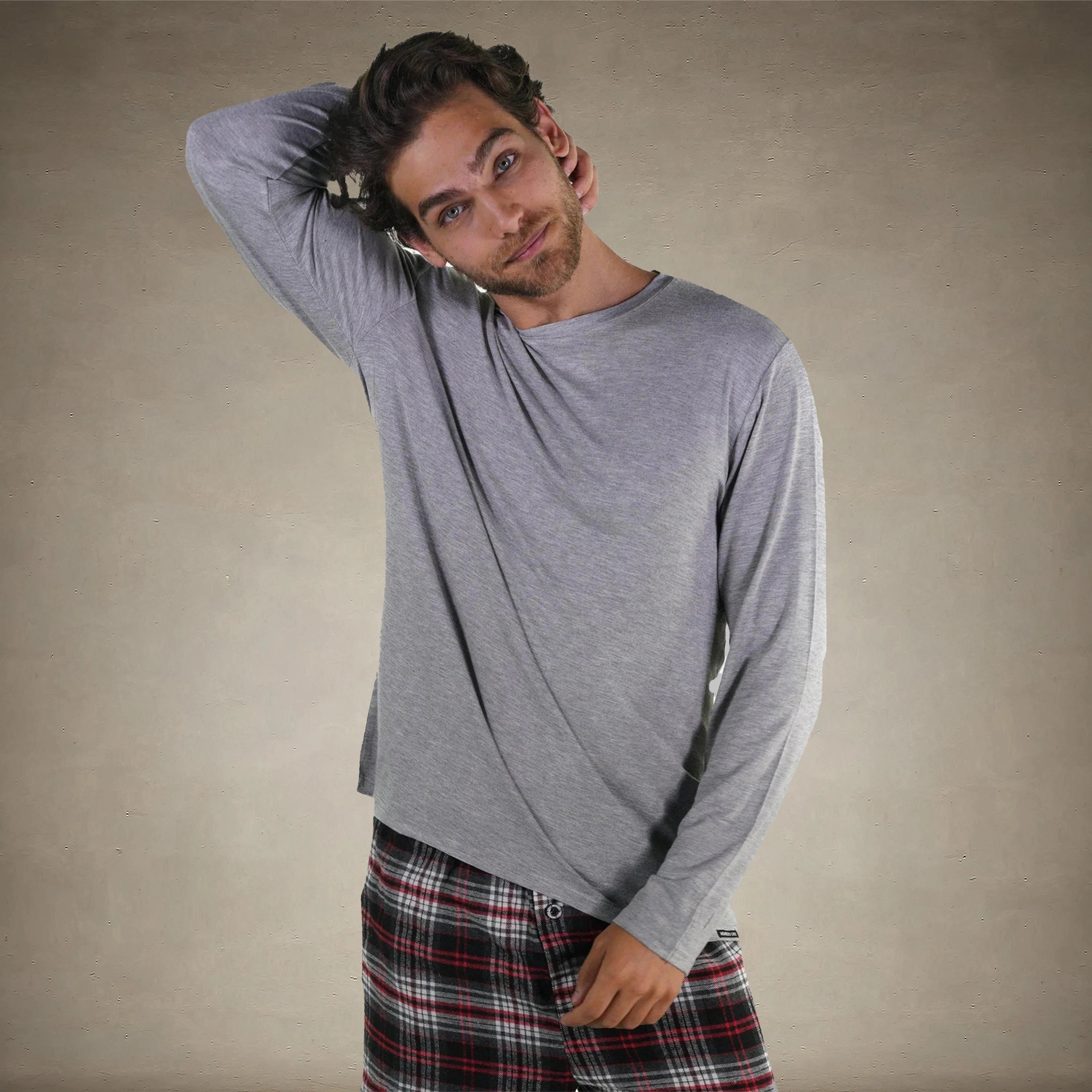 Men's Bamboo Rayon Long Sleeve Knit Sleep Shirt - Grey - FINAL SALE Men's Sleep Shirt Members Only® Grey SMALL