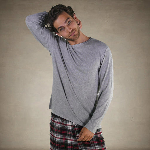 Men's Bamboo Rayon Long Sleeve Knit Sleep Shirt - Grey - FINAL SALE Men's Sleep Shirt Members Only® Grey SMALL
