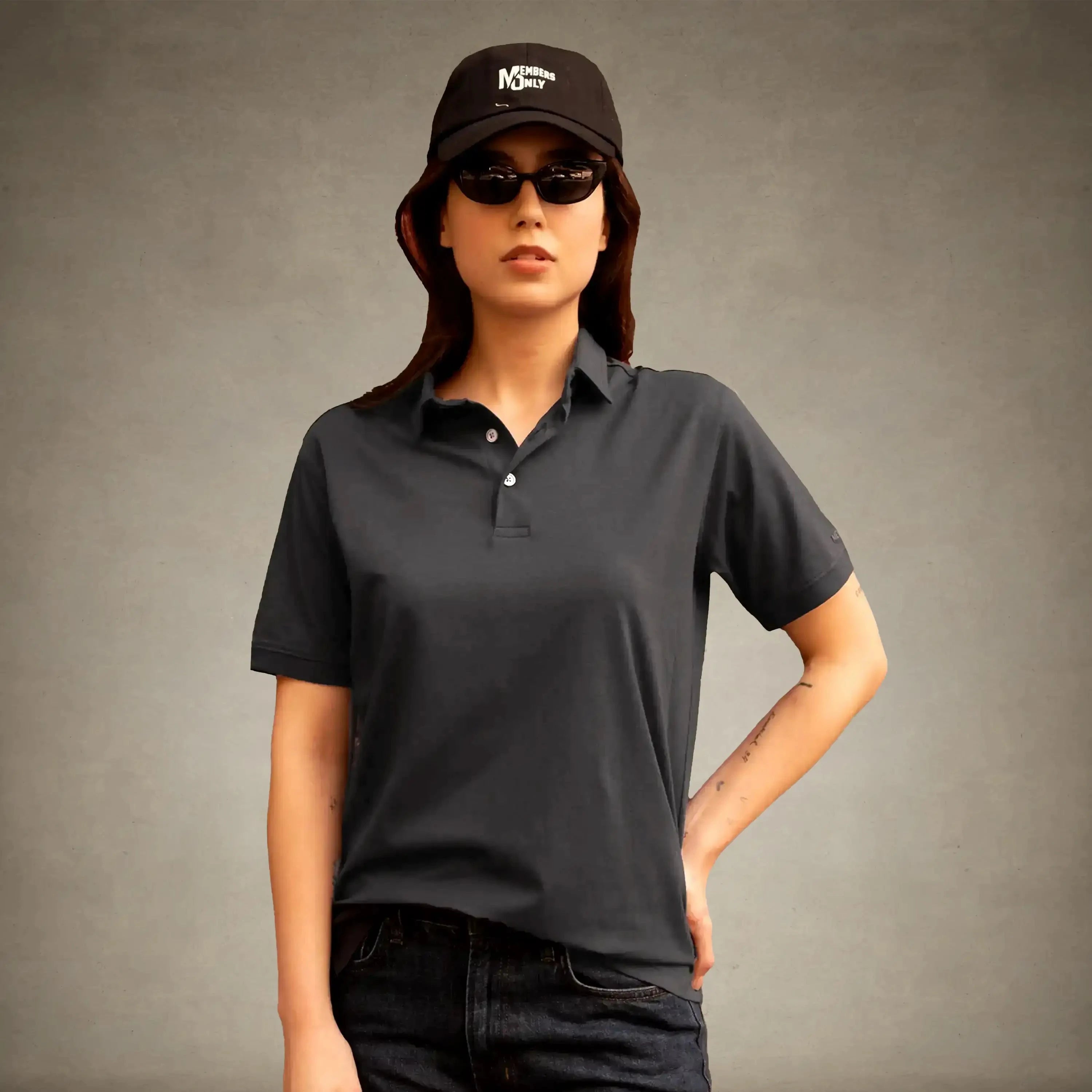 Women's Oversized Polo Shirt Members Only® Charcoal Small