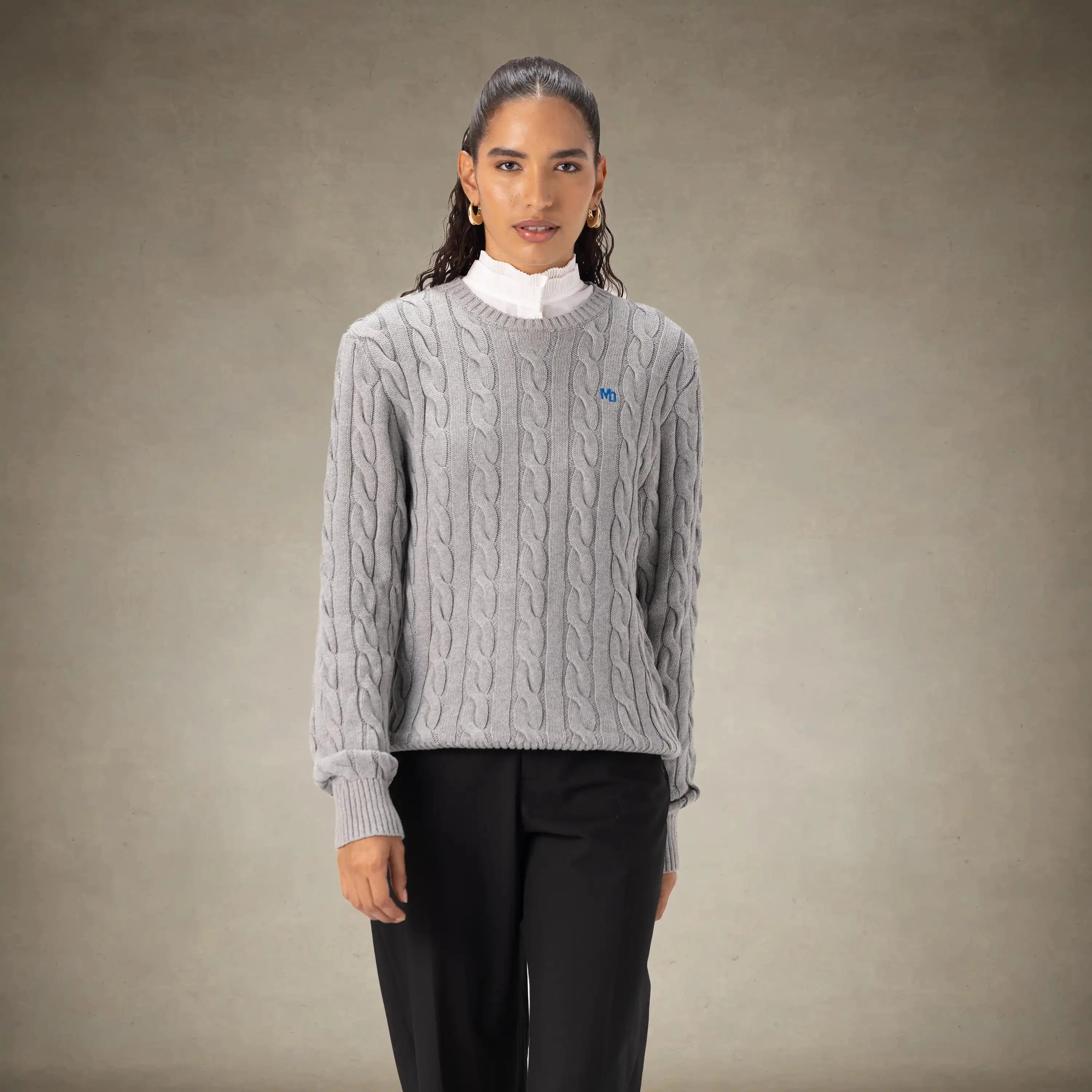 Women's Crew Neck Cable Sweater Members Only® Grey Small