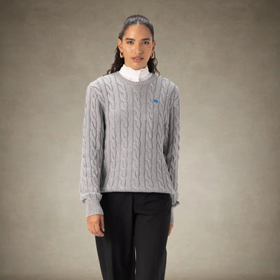 Women's Crew Neck Cable Sweater Members Only® Grey Small
