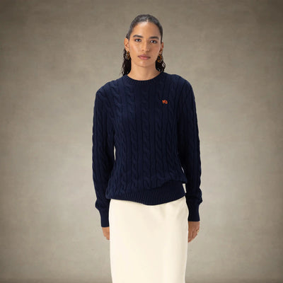 Women's Crew Neck Cable Sweater Members Only® Dark Navy Small