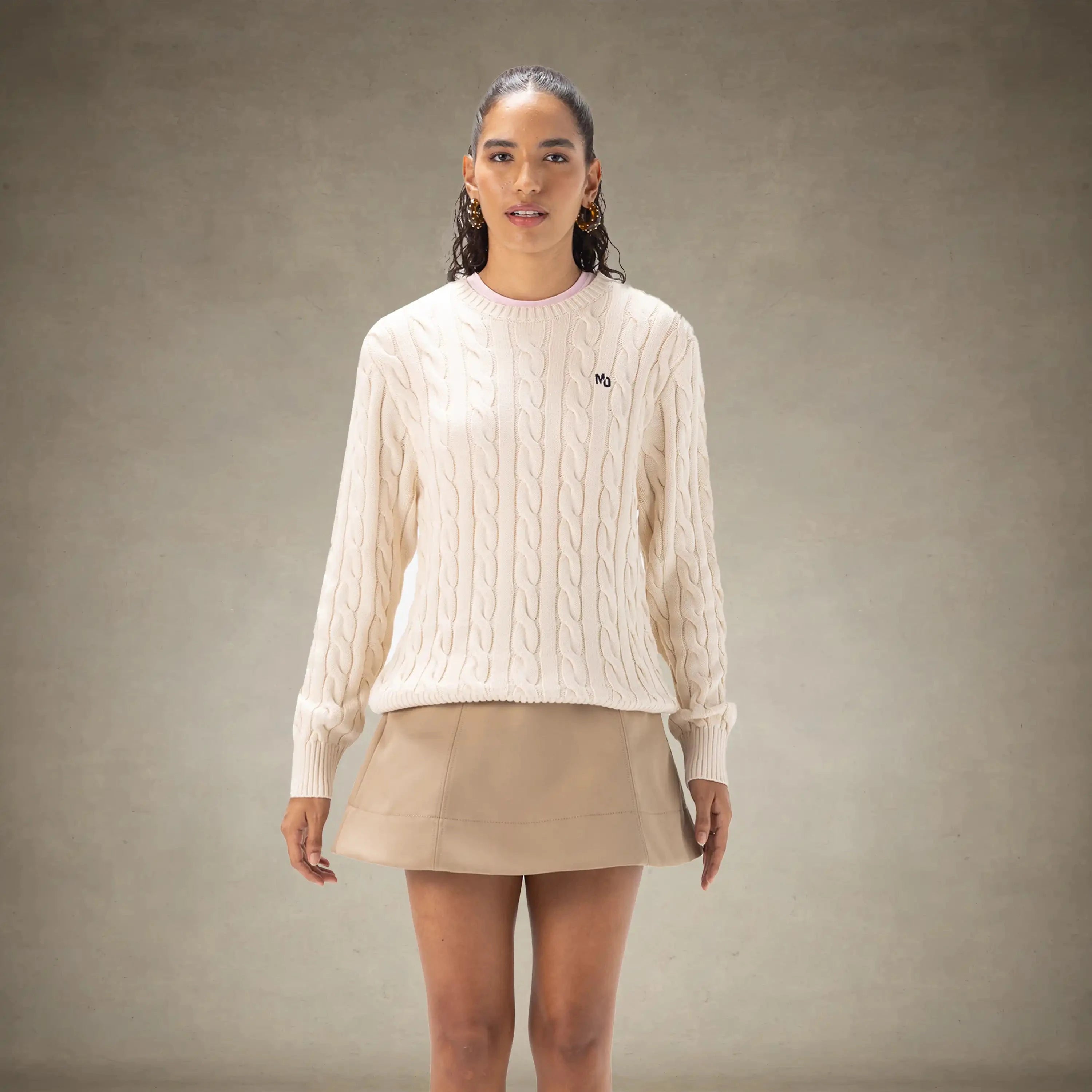 Women's Crew Neck Cable Sweater Members Only® Off-White Small