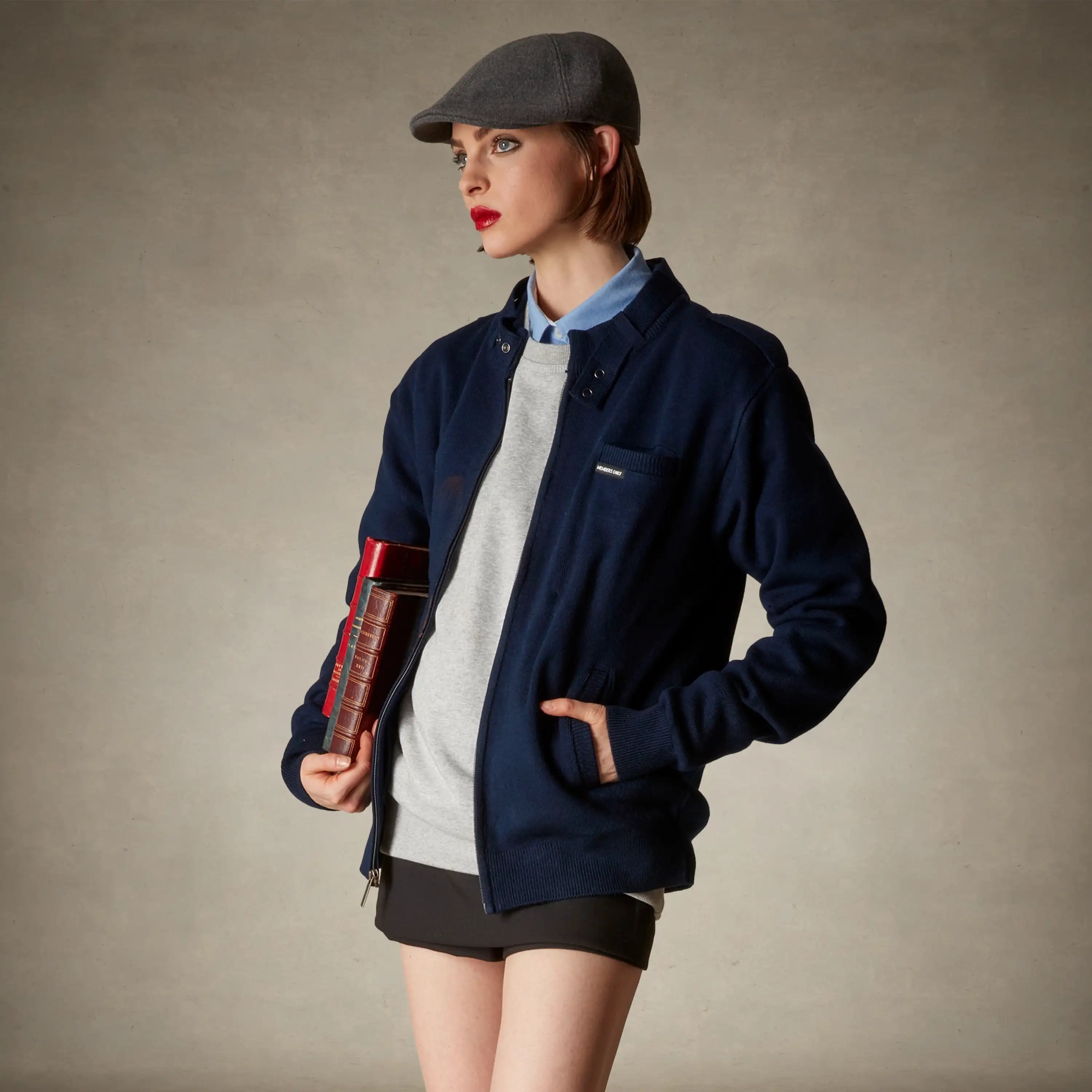 members only women's navy zip up sweater