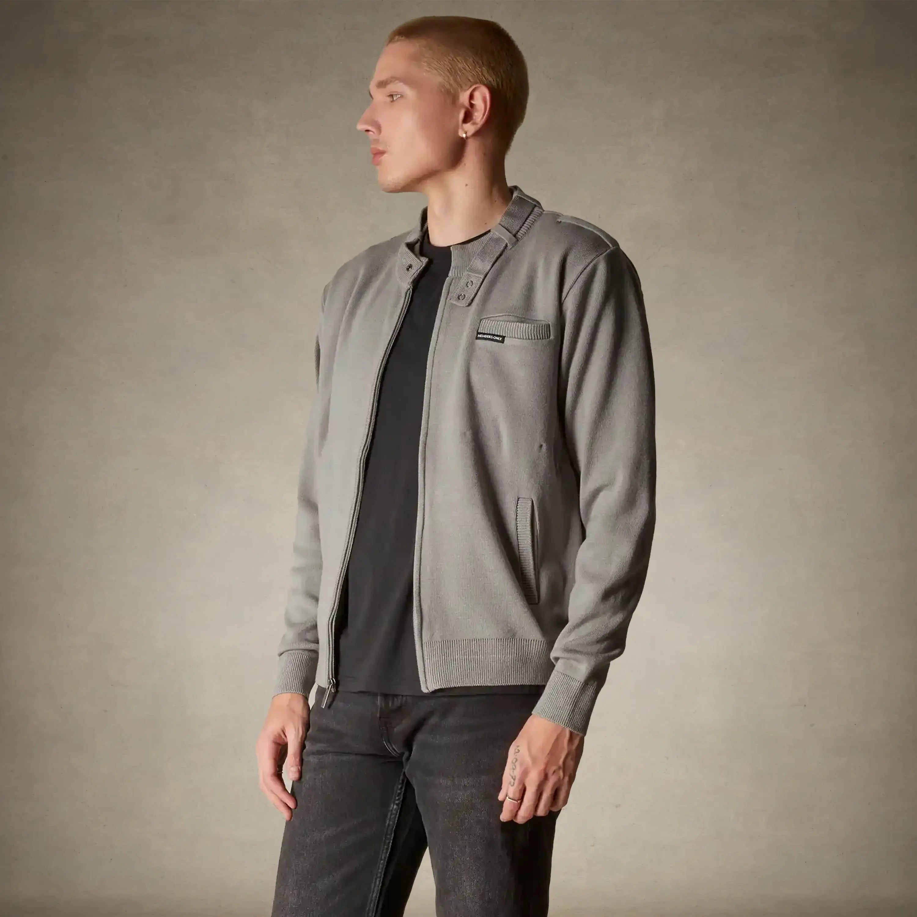members only mens full zip sweater grey