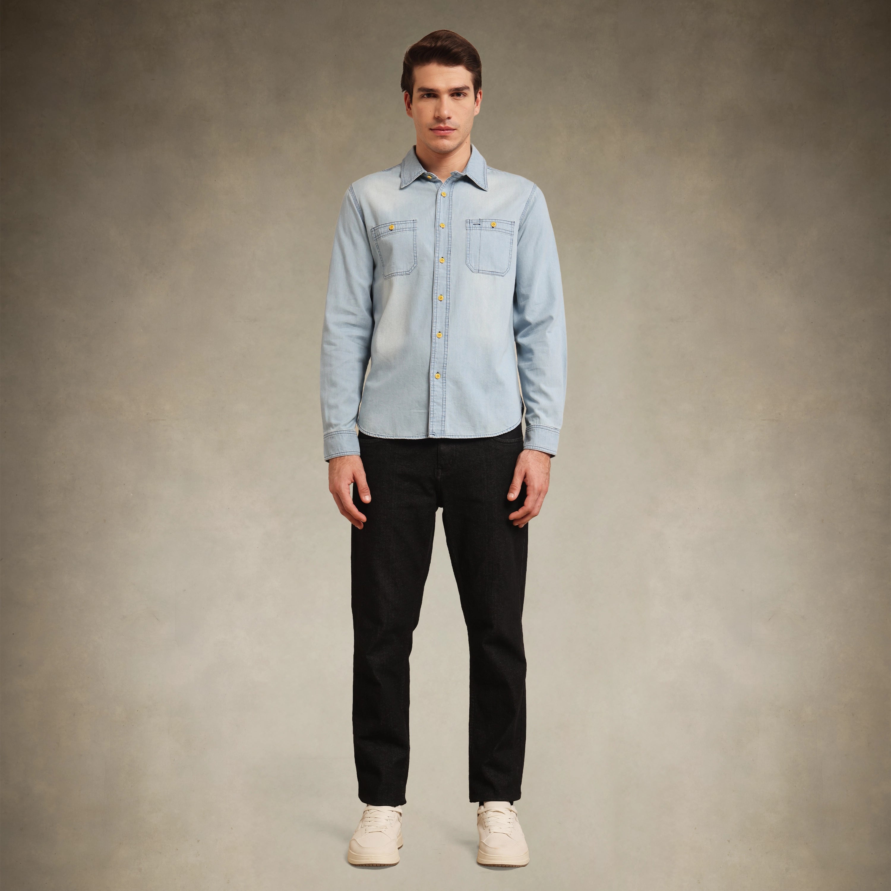 Men's casual blue work shirt
