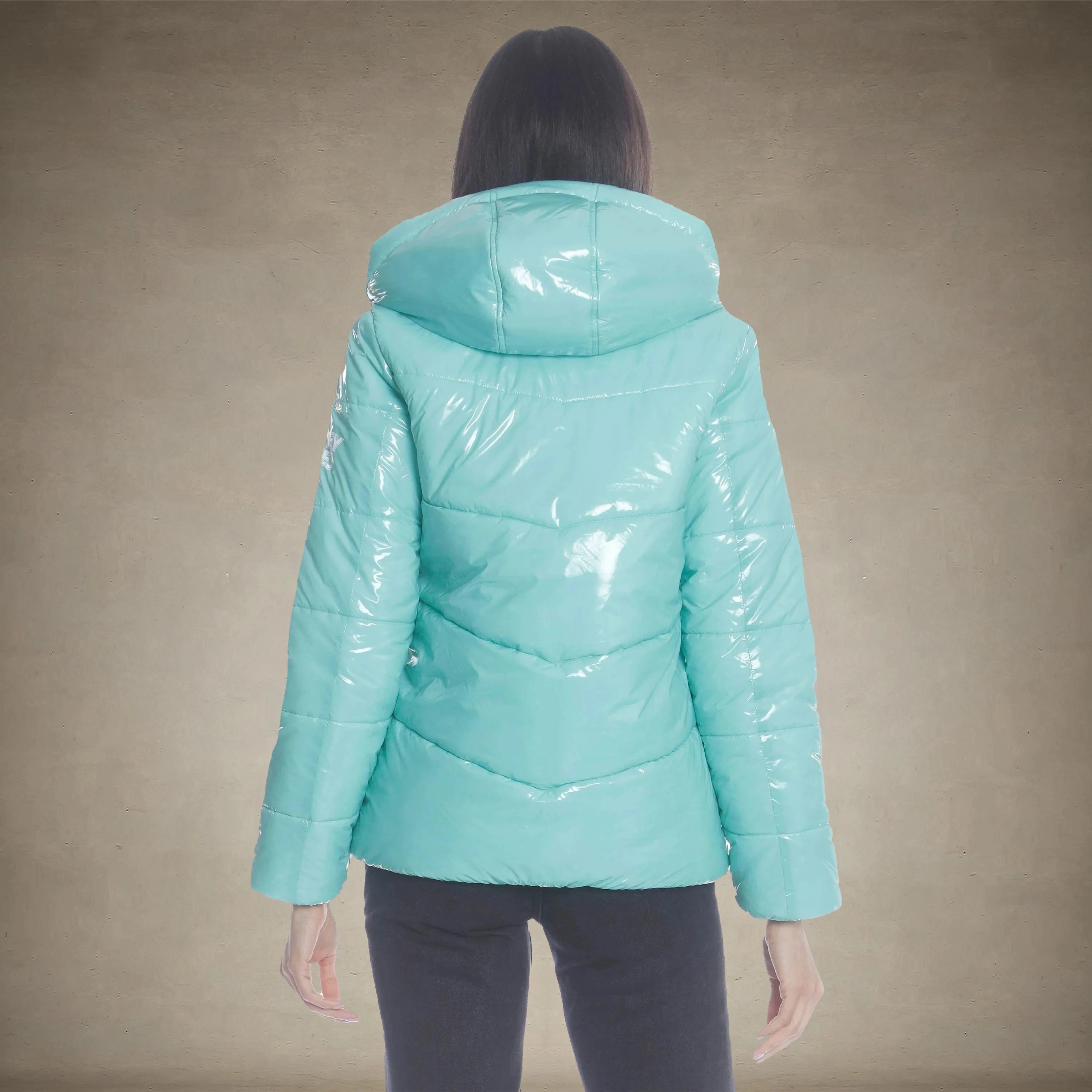 Women's Hi-Shine Chevron Quilt Puffer with Looney Tunes Mashup Print Lining - FINAL SALE Womens Jacket Members Only®