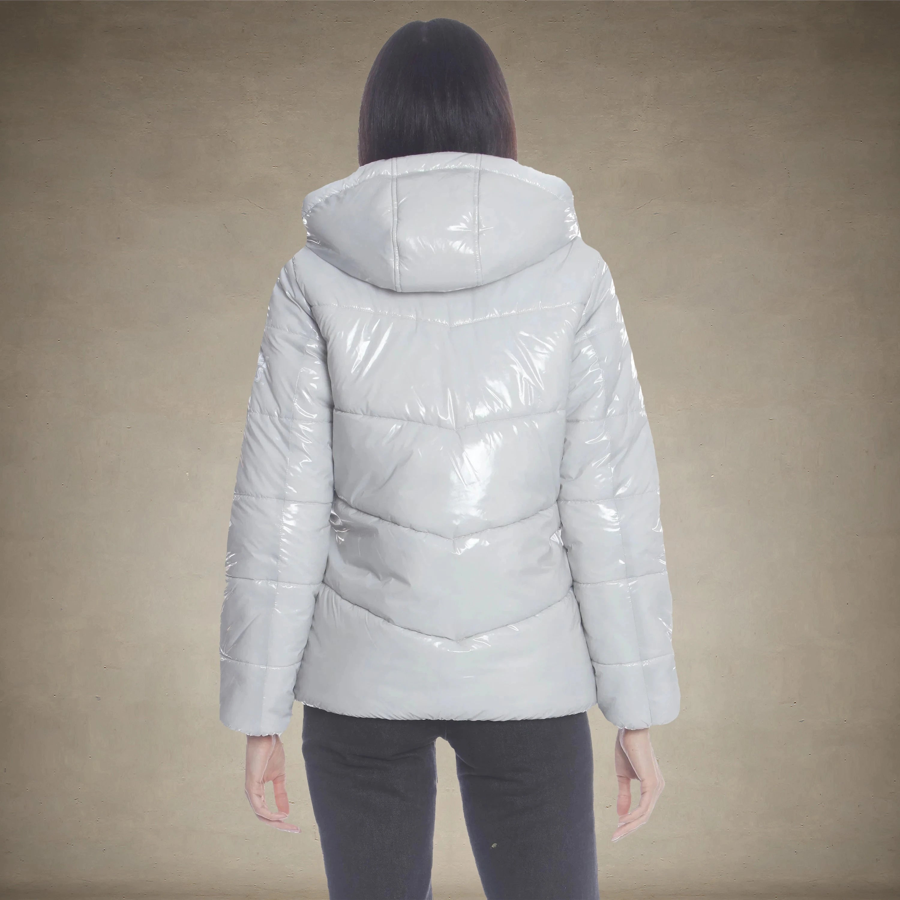 Women's Hi-Shine Chevron Quilt Puffer with Looney Tunes Mashup Print Lining - FINAL SALE Womens Jacket Members Only®