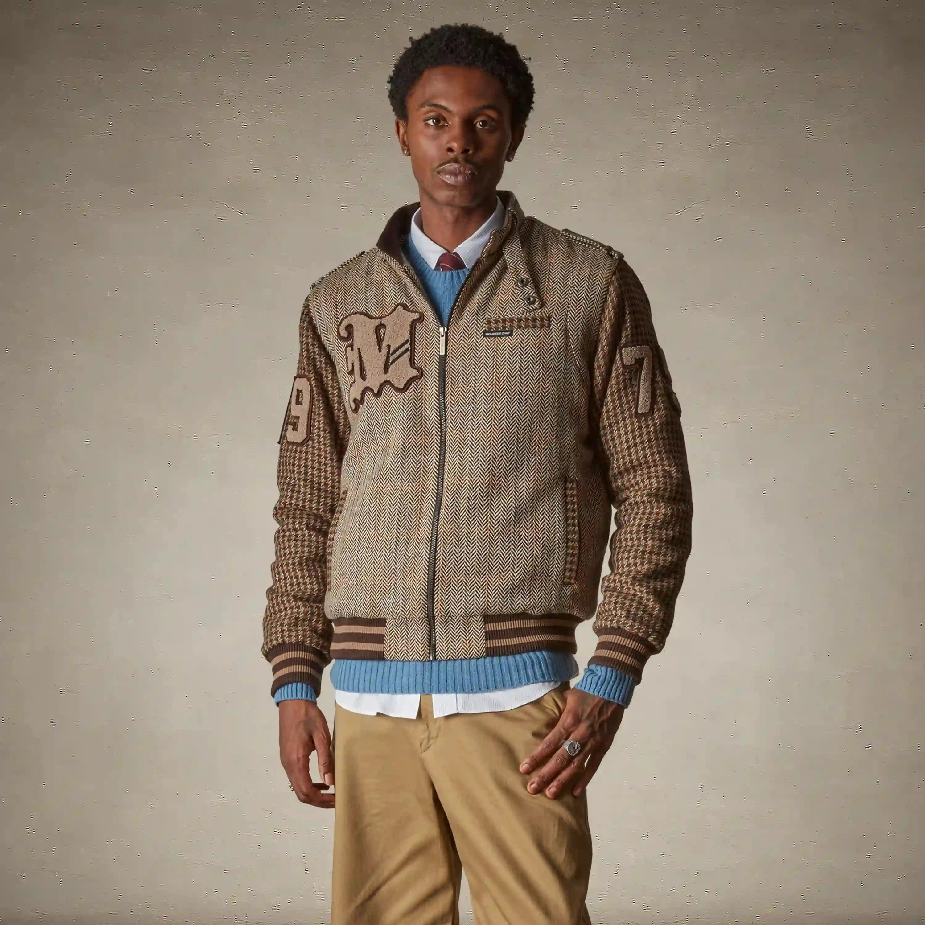 Men's Tweed Varsity Jacket Men's Iconic Jacket Members Only® Beige Small