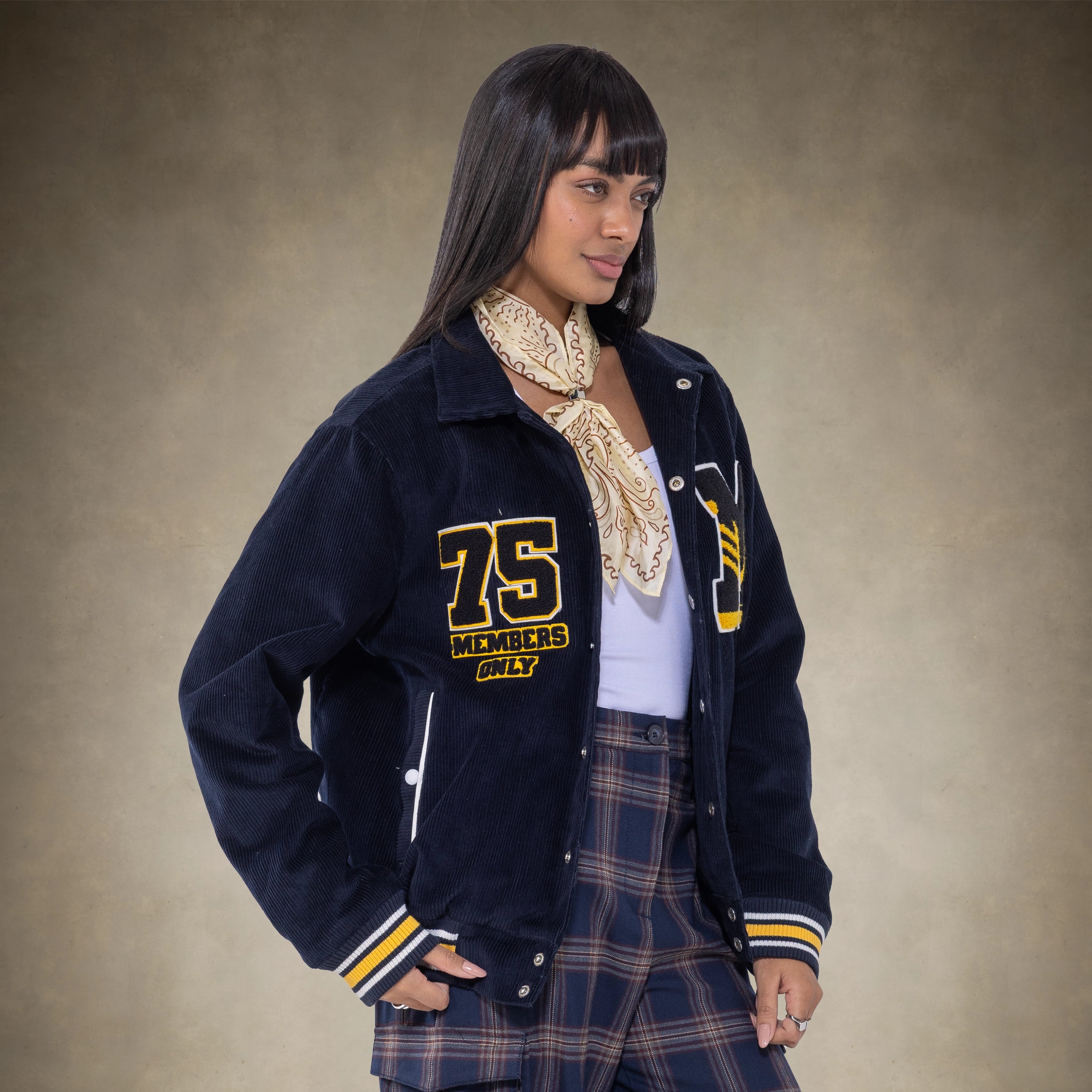 Women's premium varsity jacket navy