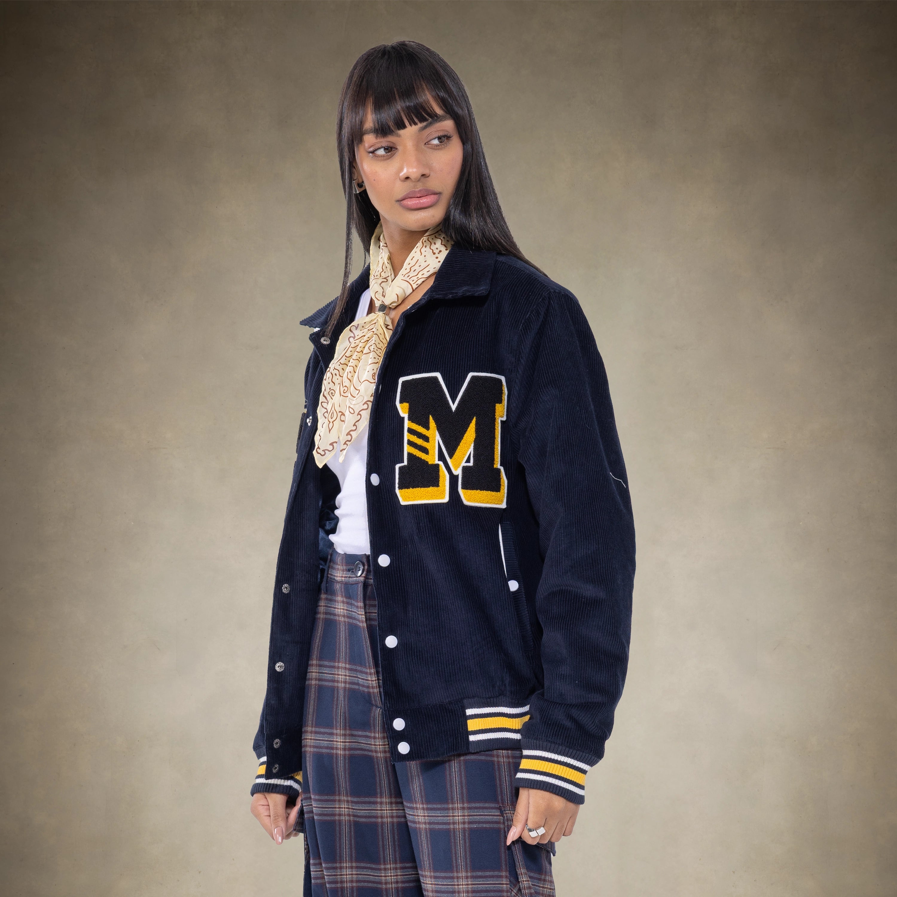 Members only snap button varsity jacket for women