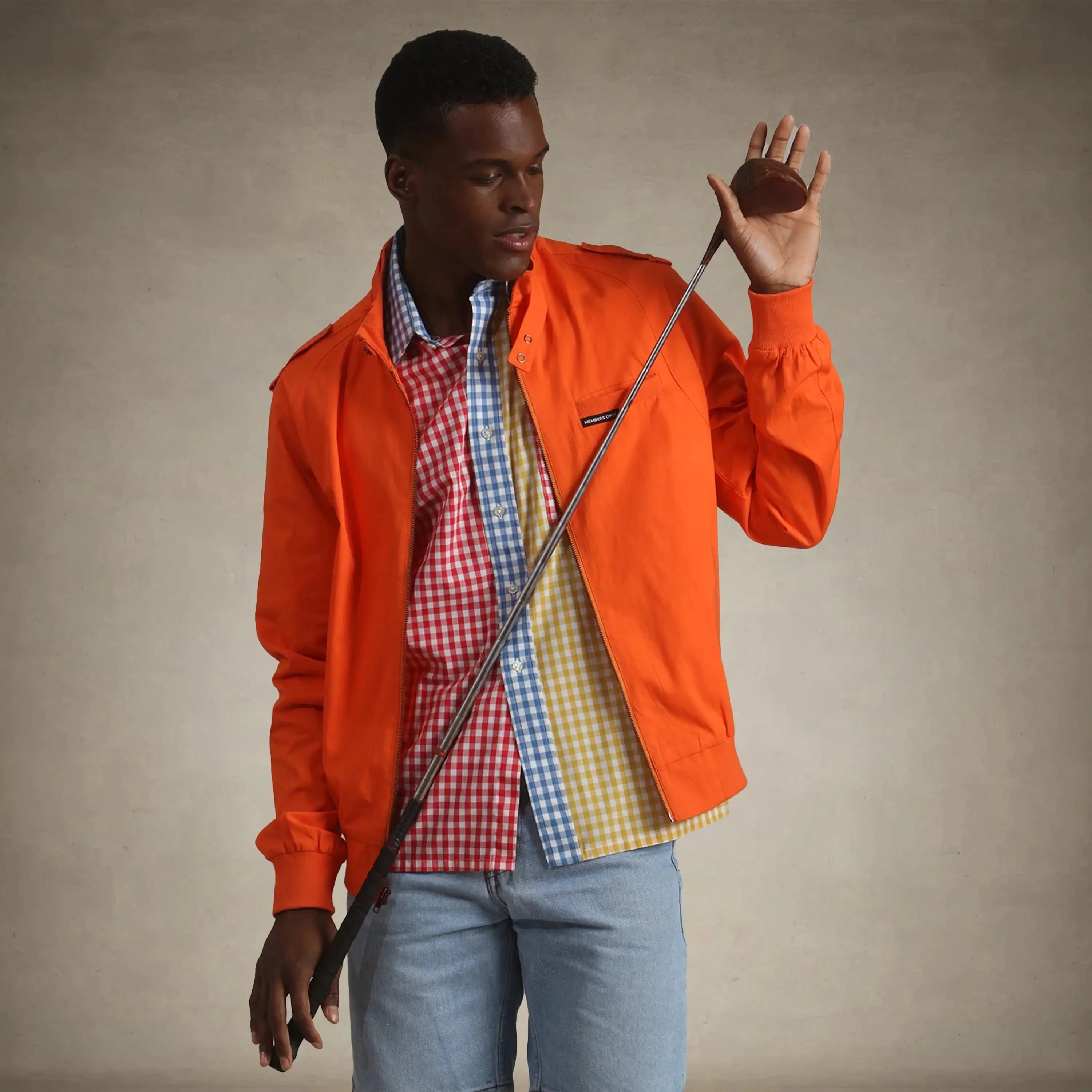 members only men's classic iconic racer jacket orange small