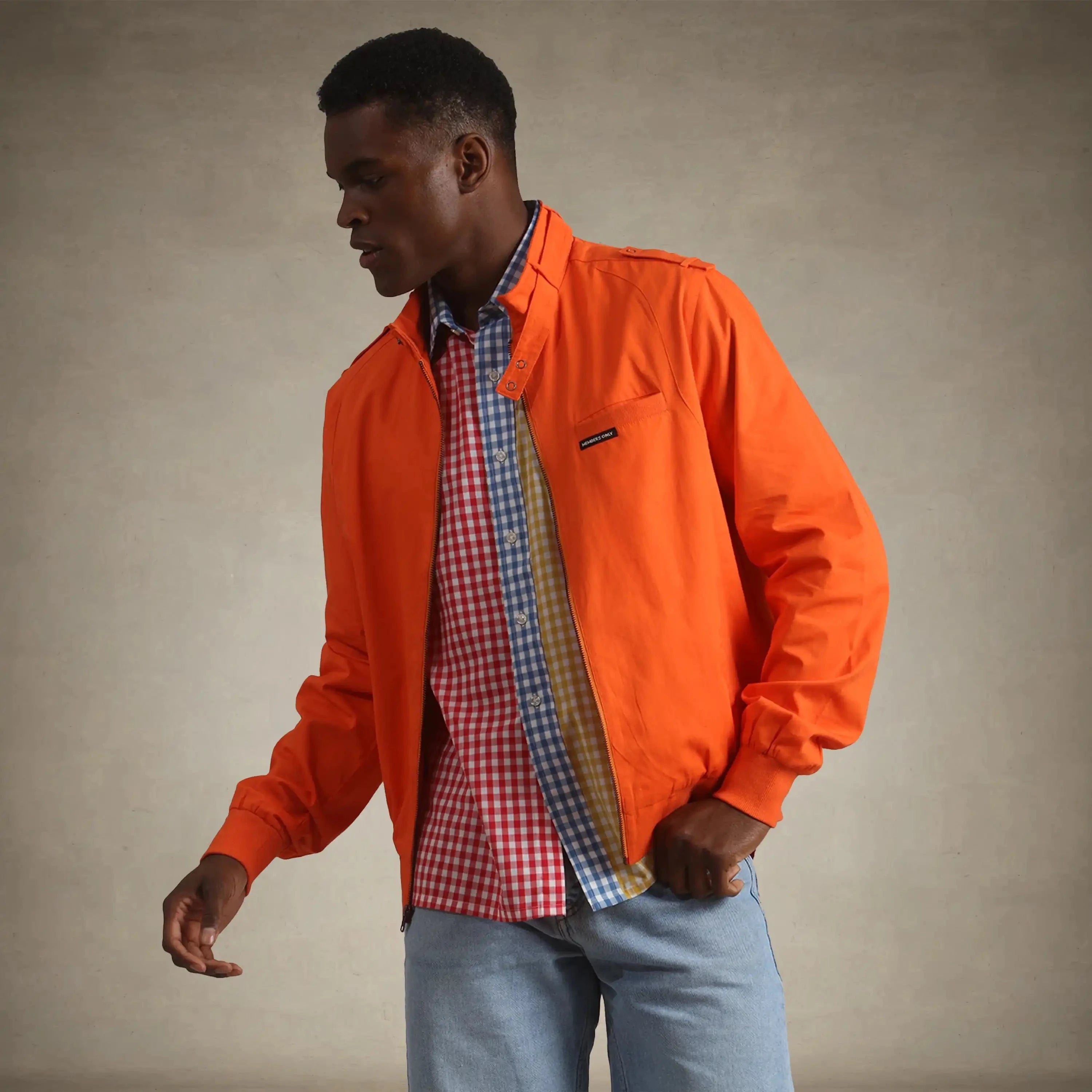 members only men's classic iconic racer jacket orange
