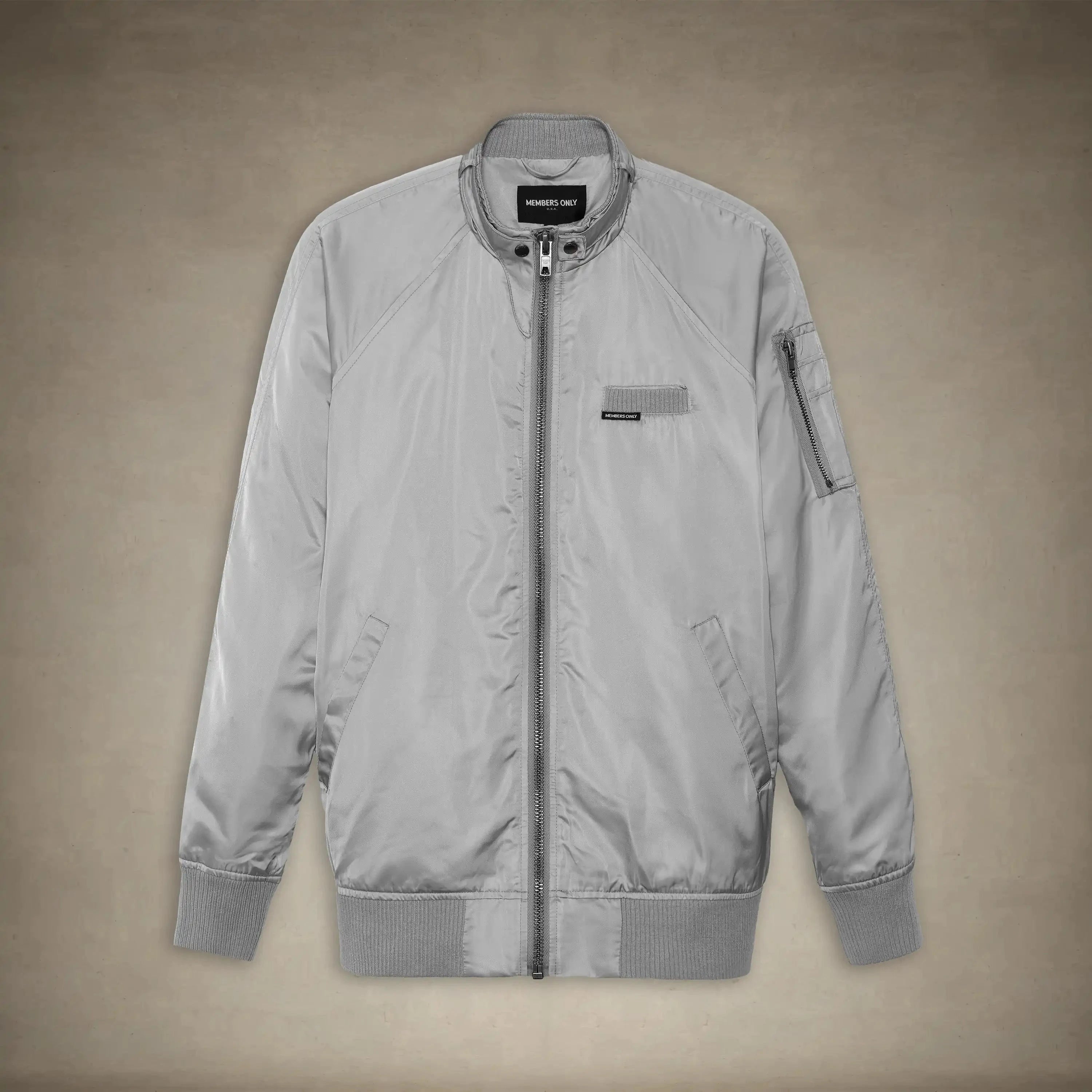 members only satin bomber jacket for women silver small