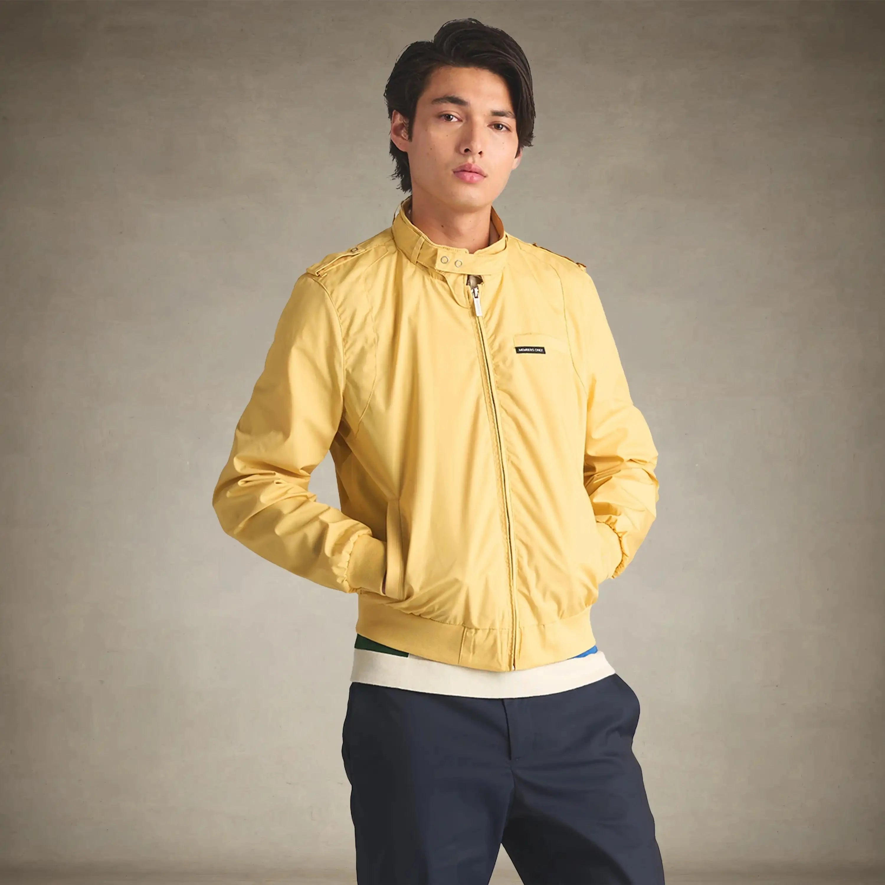 members only iconic racer jacket for men soft yellow