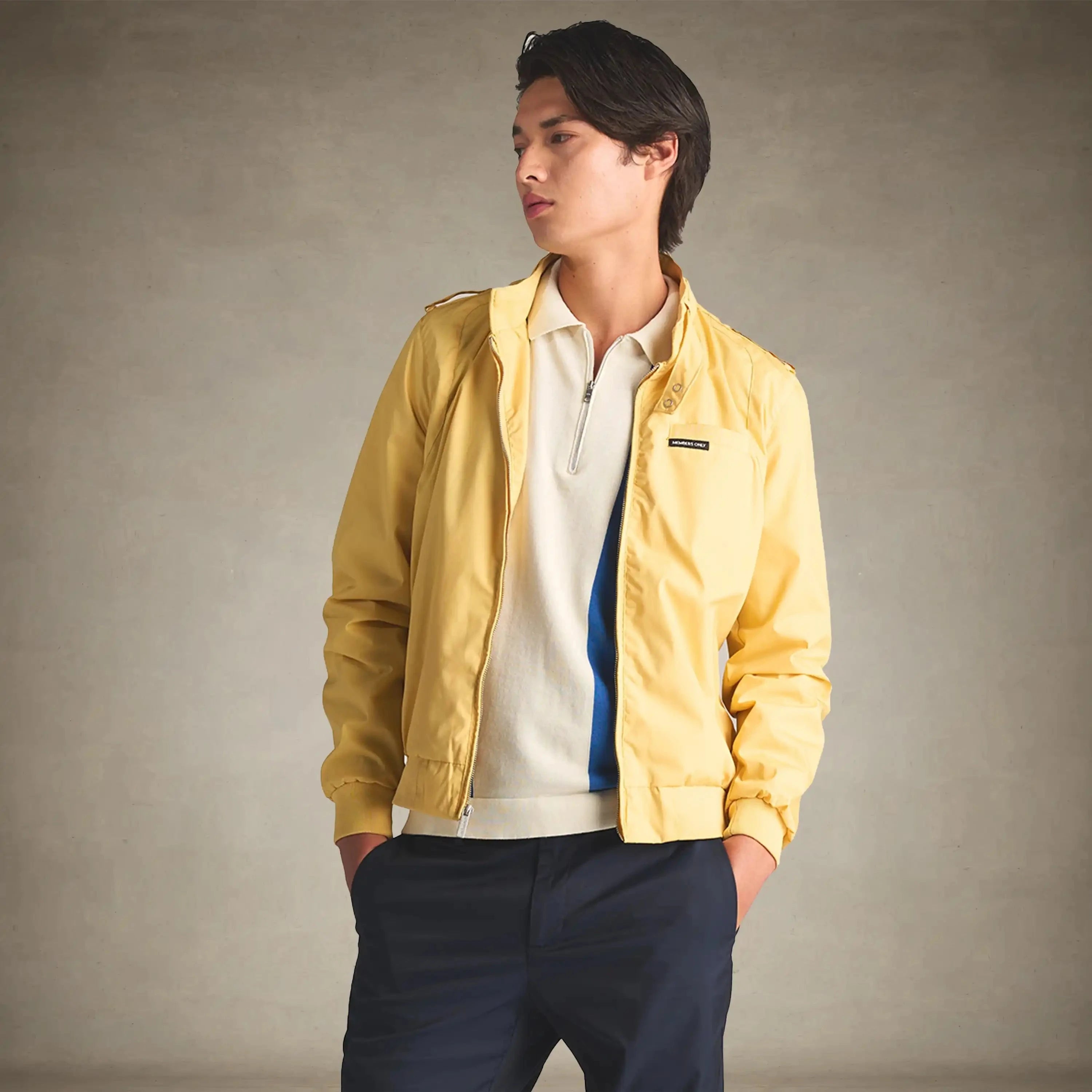 members only iconic racer jacket soft yellow for men