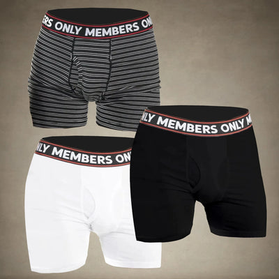 Men's 3 Pack Poly Spandex Athletic Stripe Boxer Briefs - Black White Stripe - FINAL SALE Briefs Members Only® Black / White / Stripe SMALL