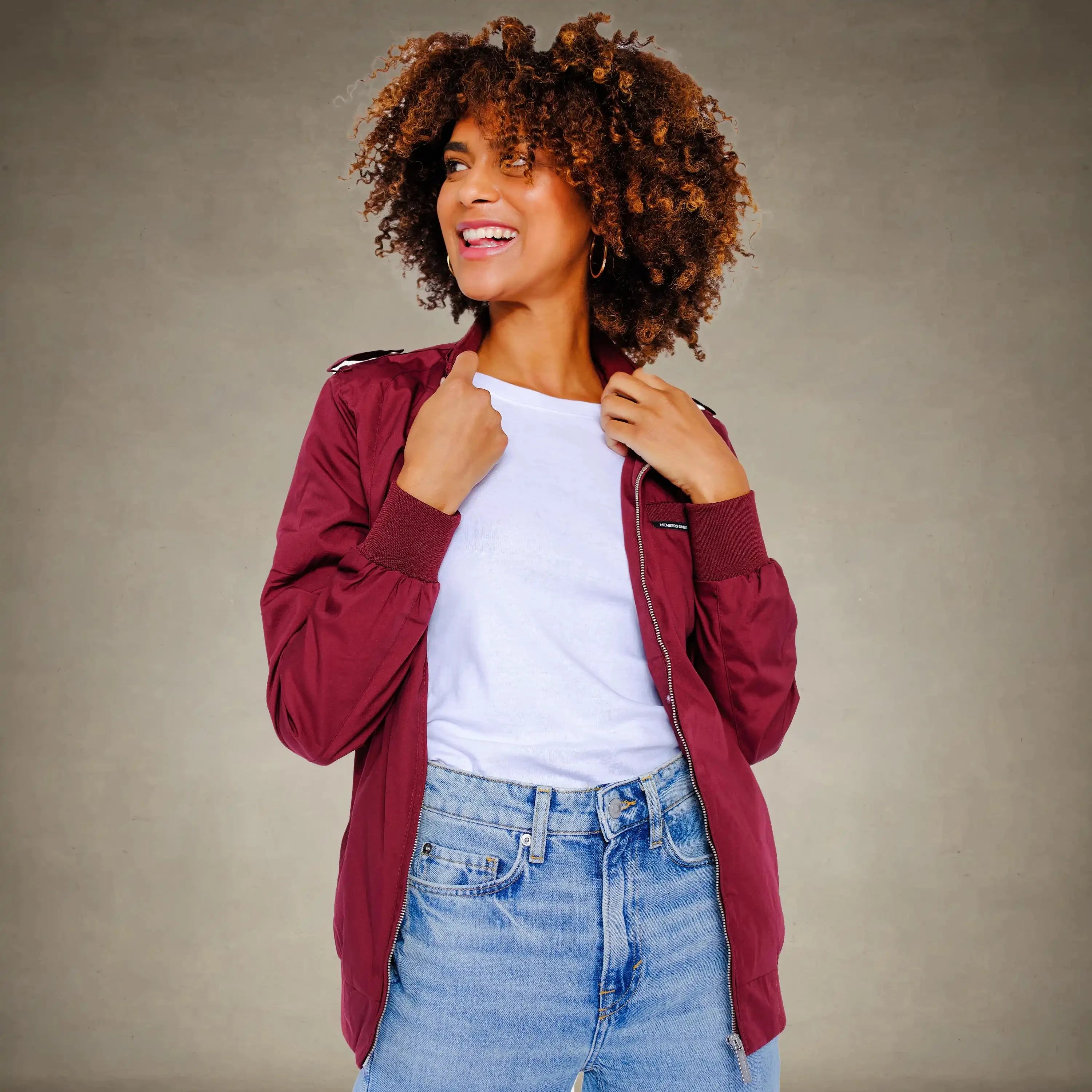 members only racer jacket for women burgundy small