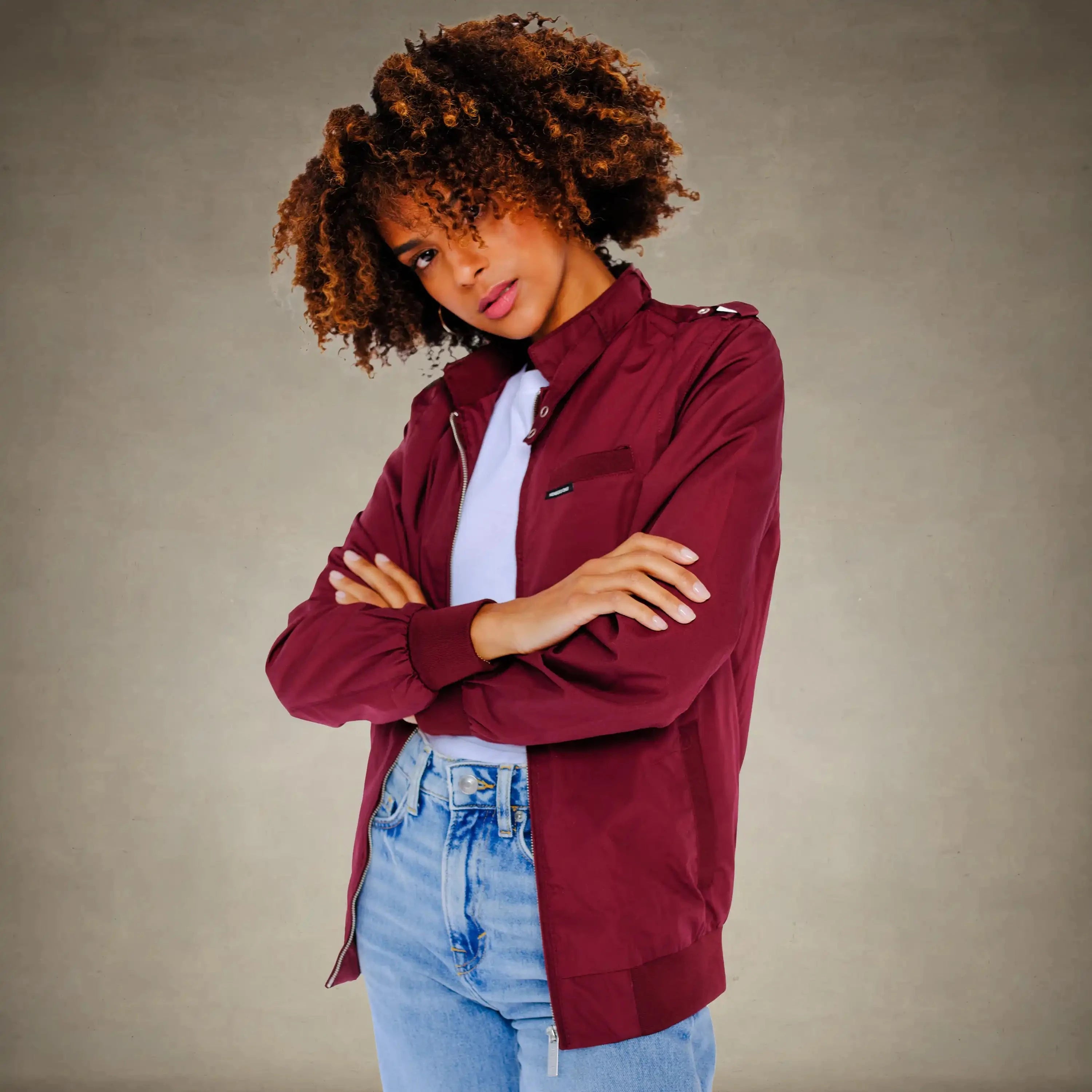 members only burgundy racer jacket for women