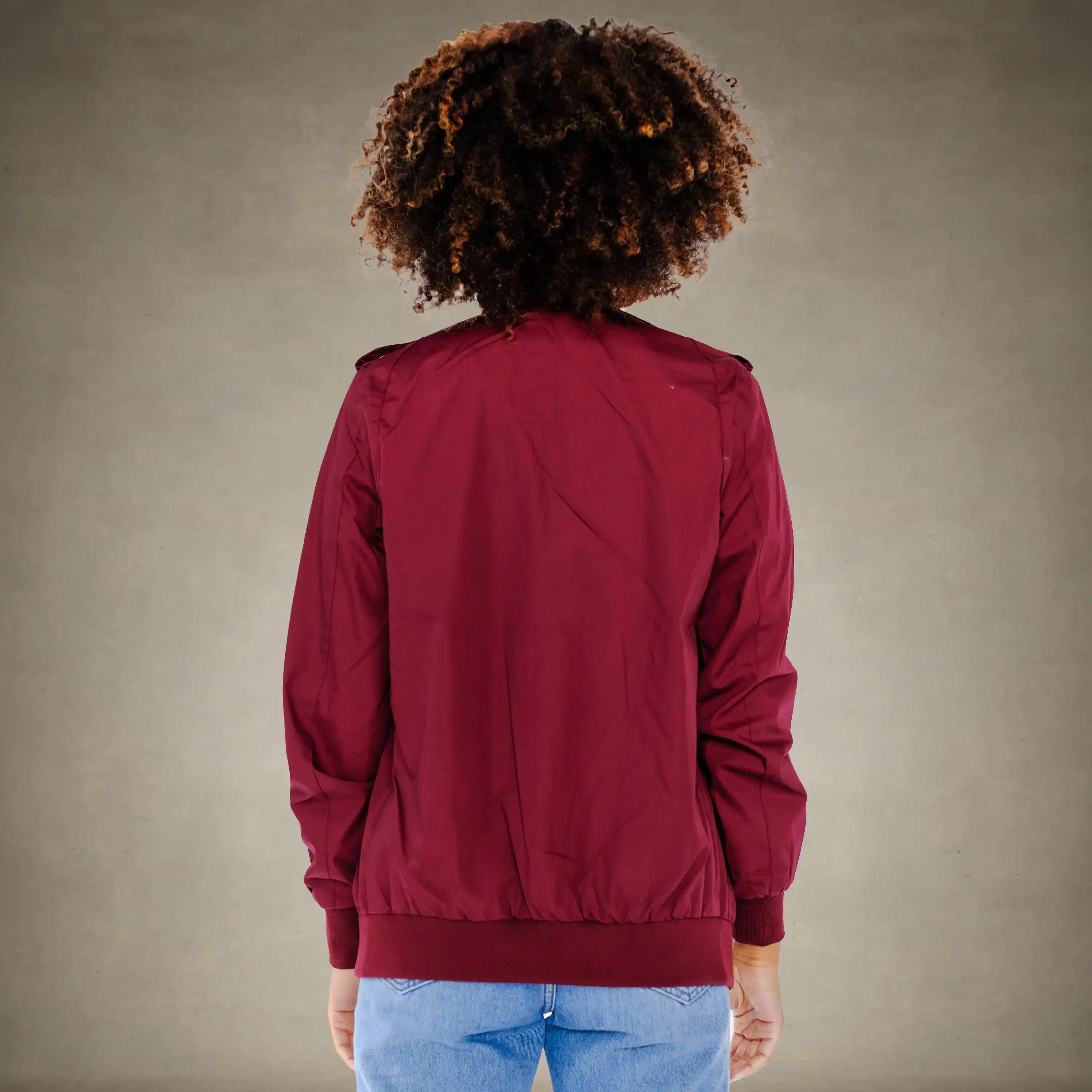 members only burgundy oversized racer jacket for women
