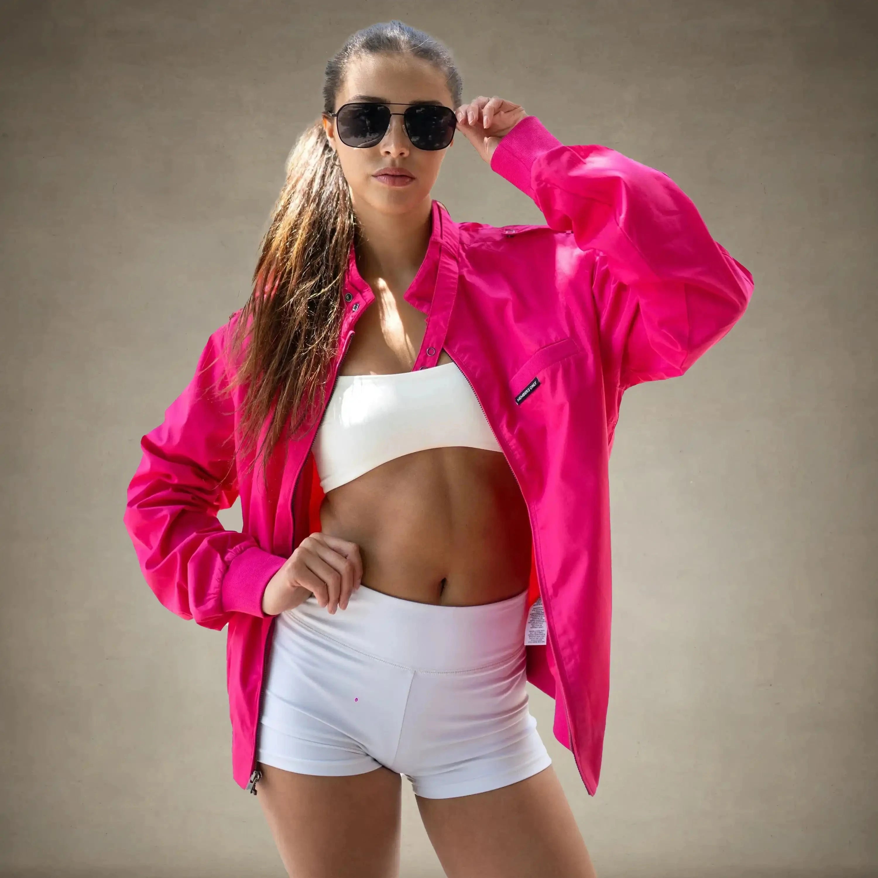members only oversized iconic racer jacket for women hot pink x-small