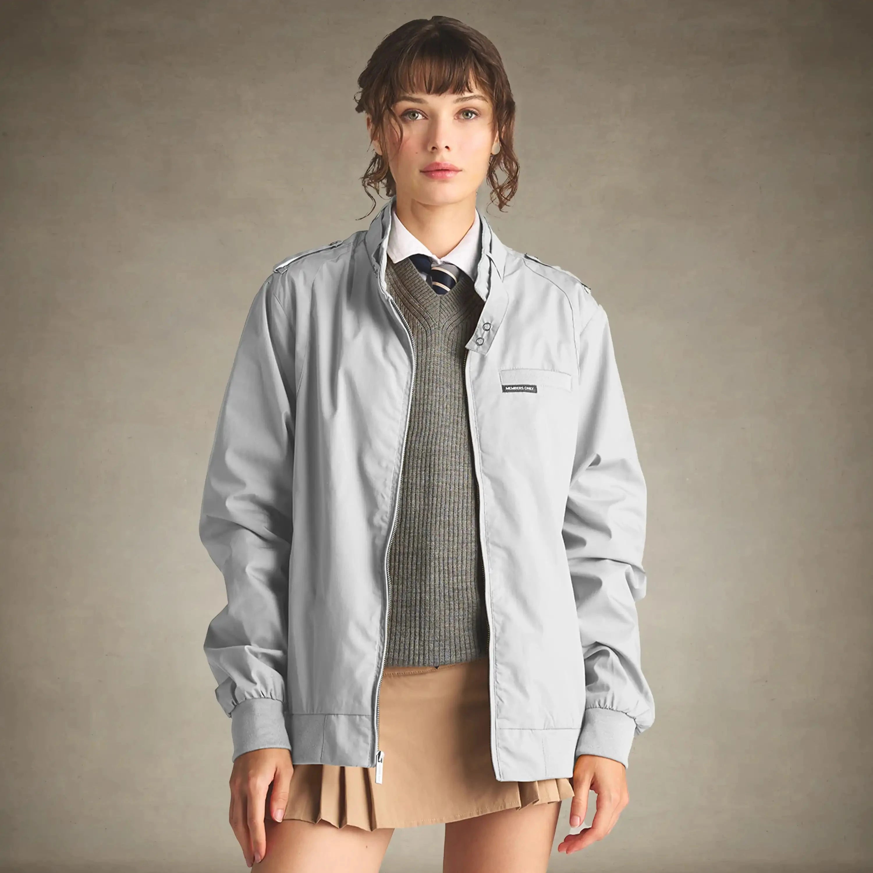 80s womens fashion members only light grey jacket small