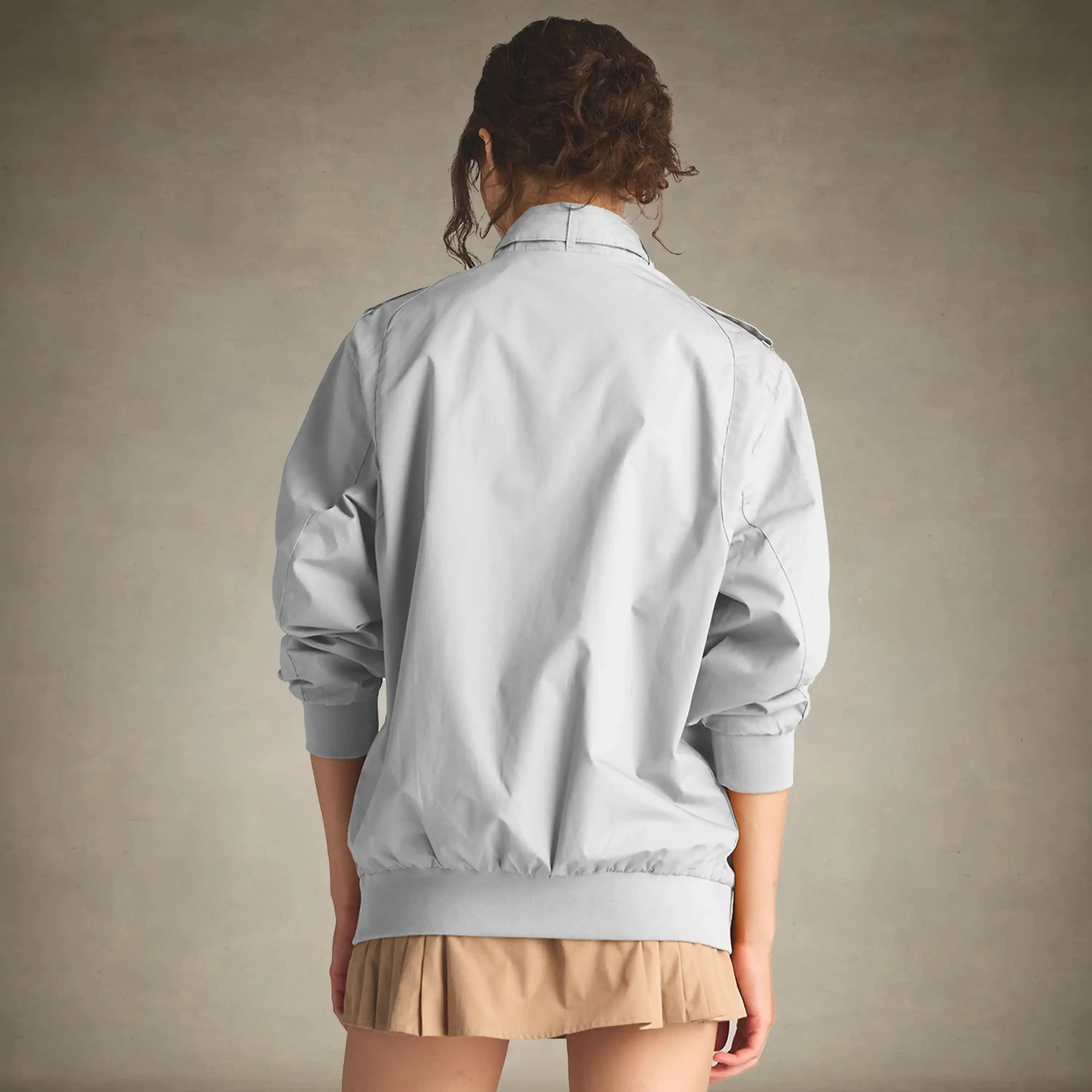 80s womens fashion members only light grey jacket