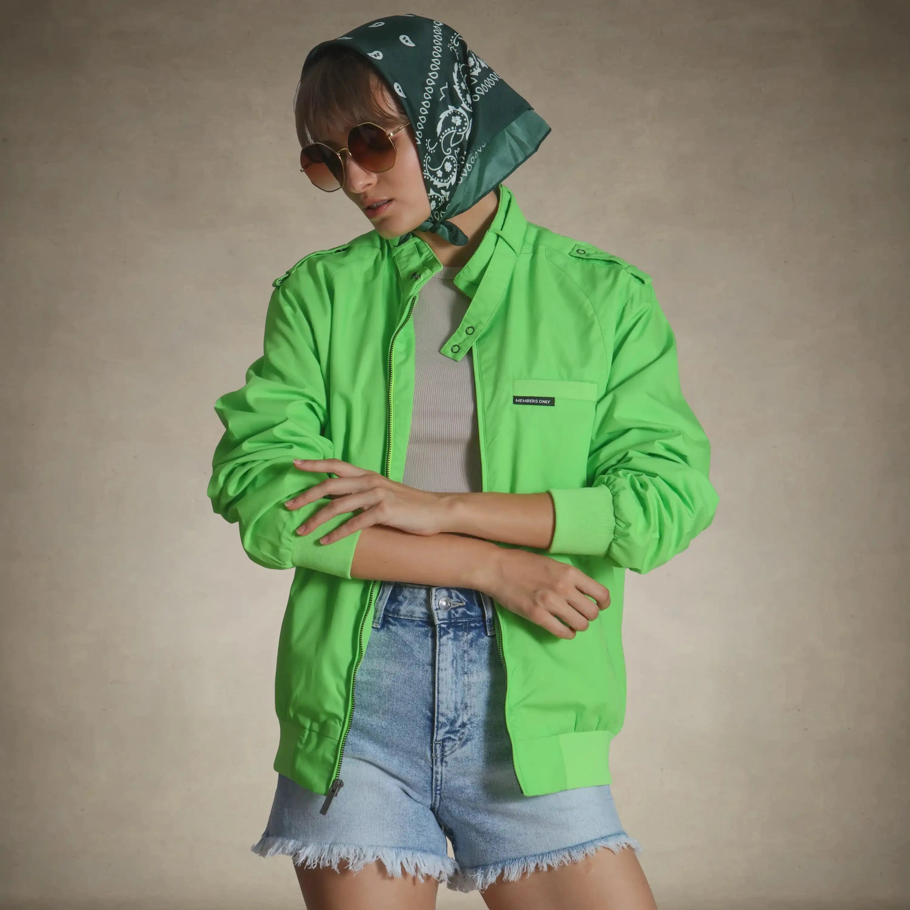 women's members only 80s fashion jacket lime green