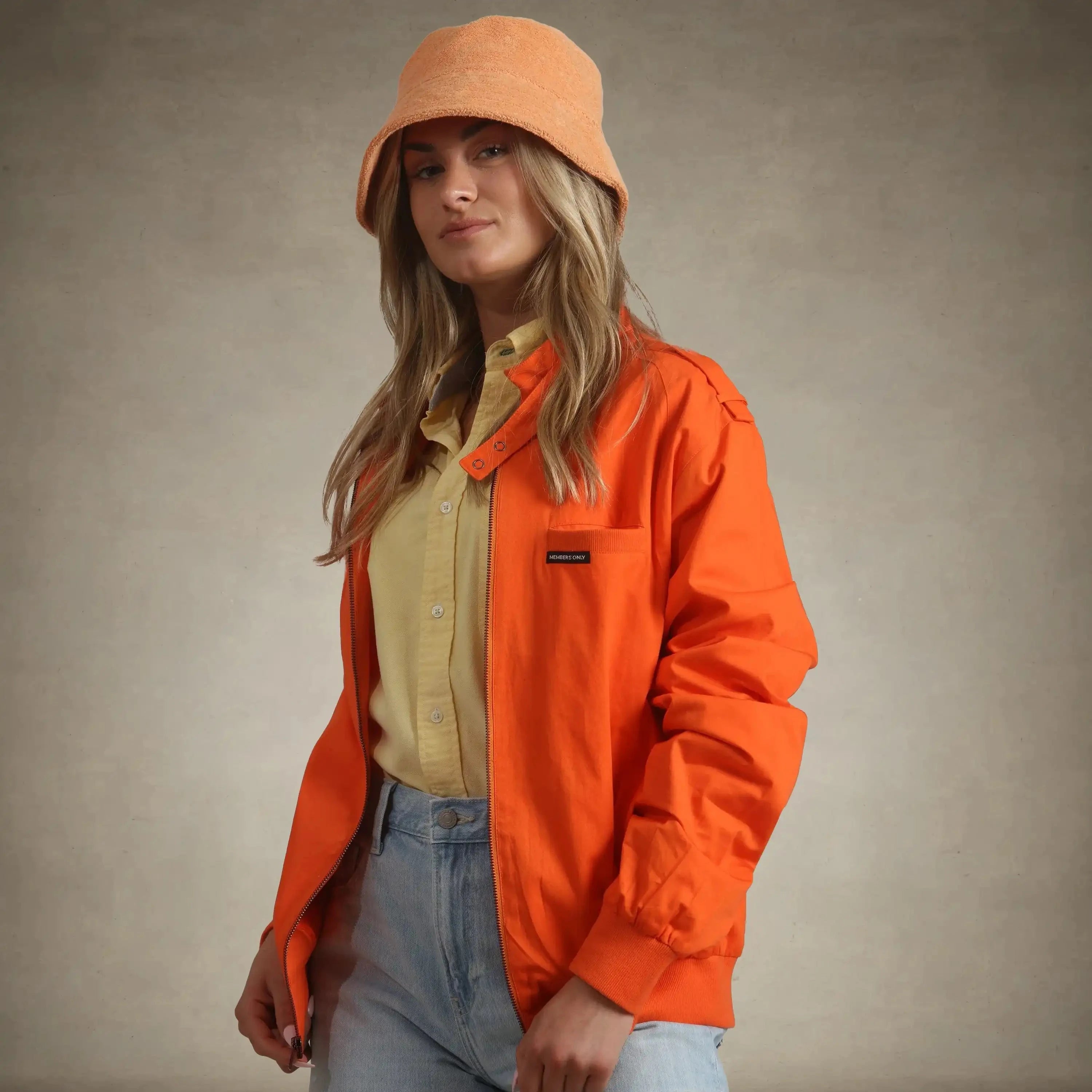 members only 80s womens fashion orange jacket