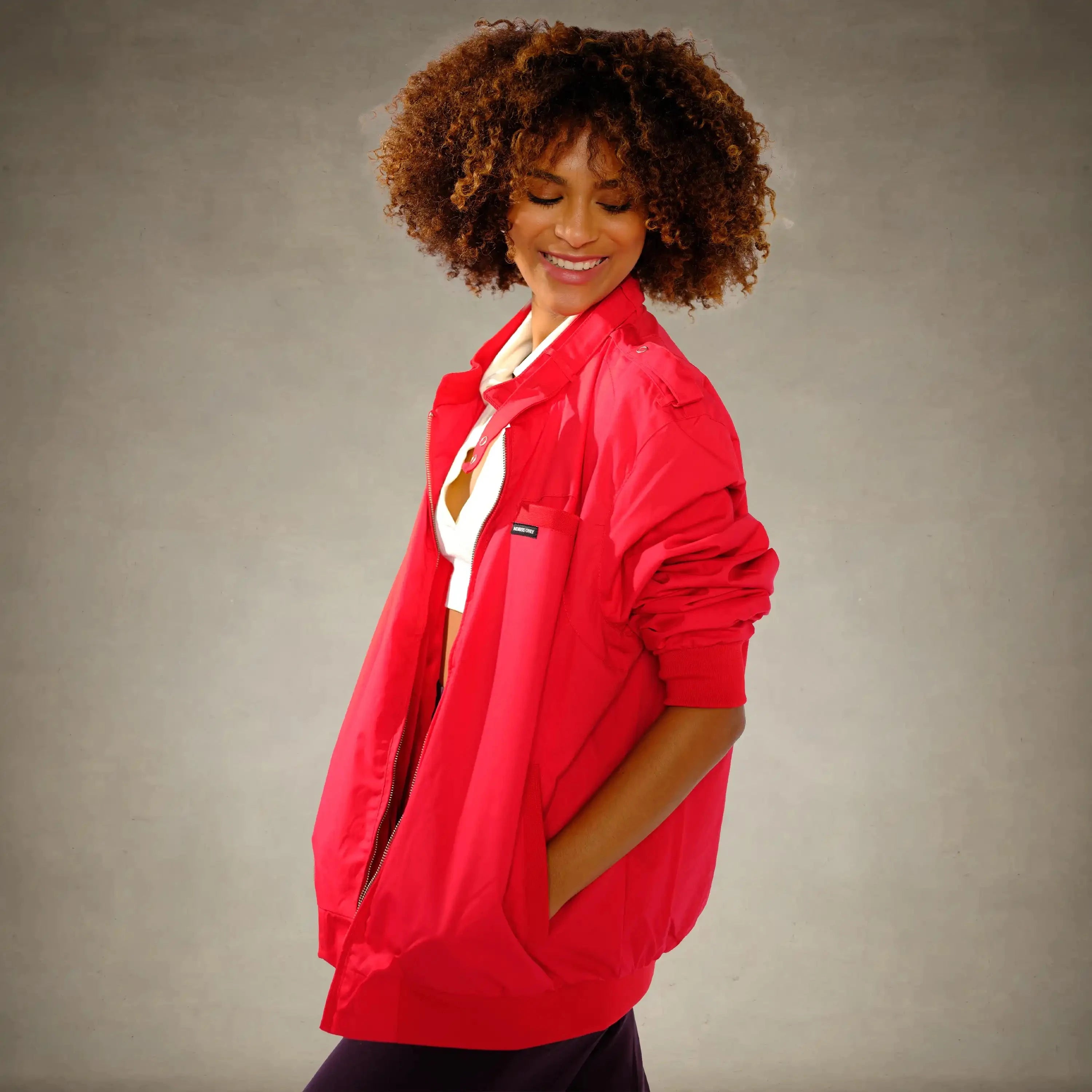 women's members only racer jacket red
