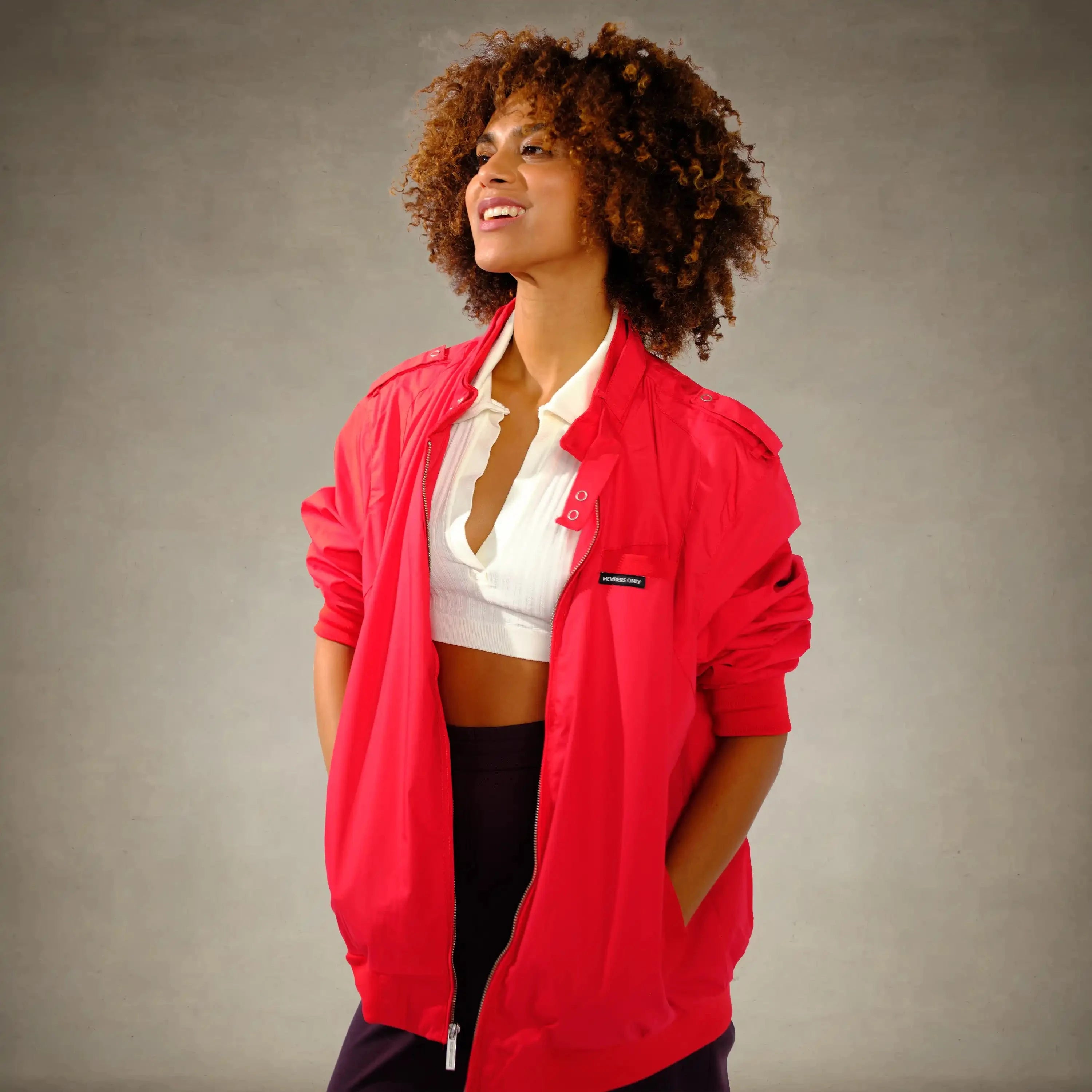 women's members only racer jacket red