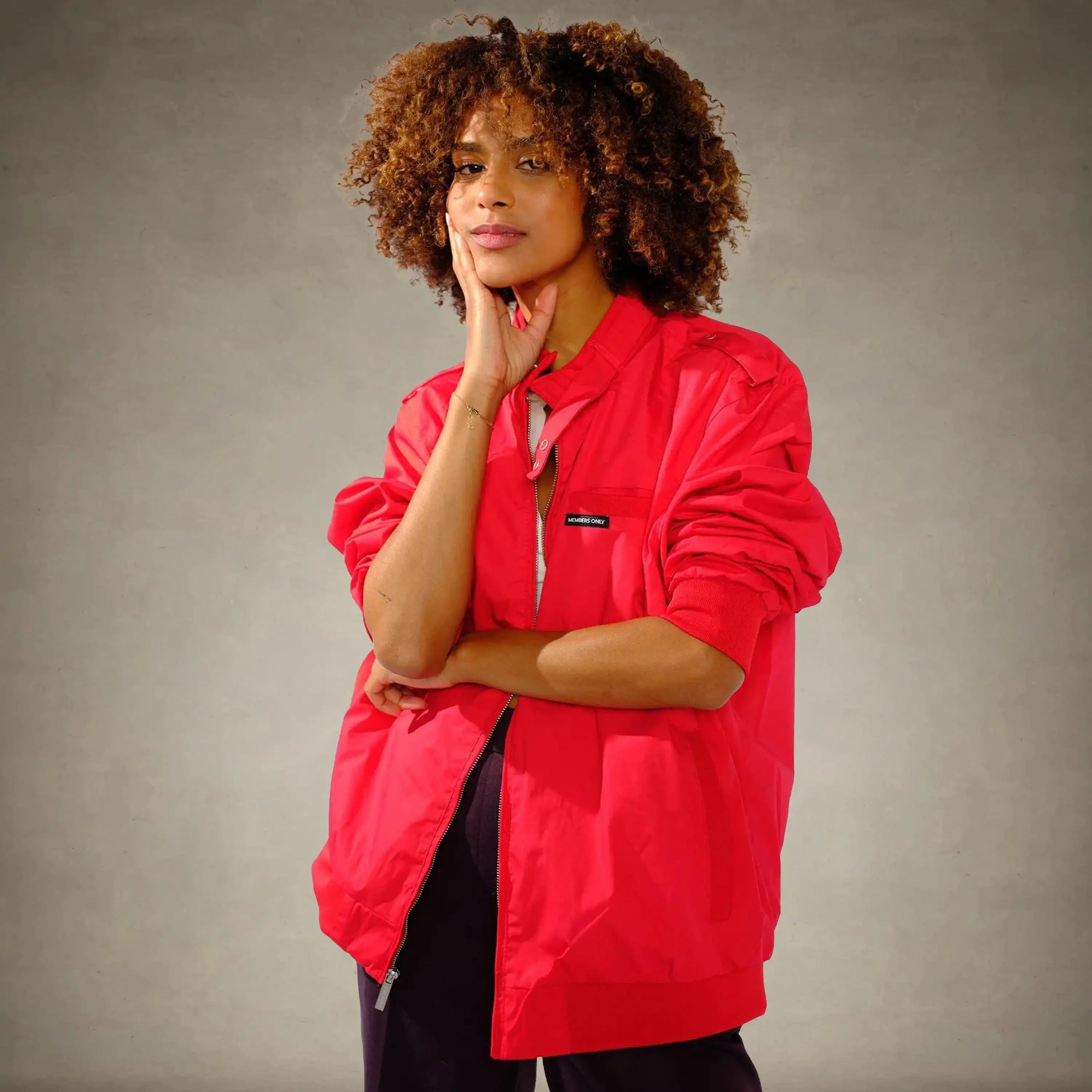 women's members only racer jacket red small