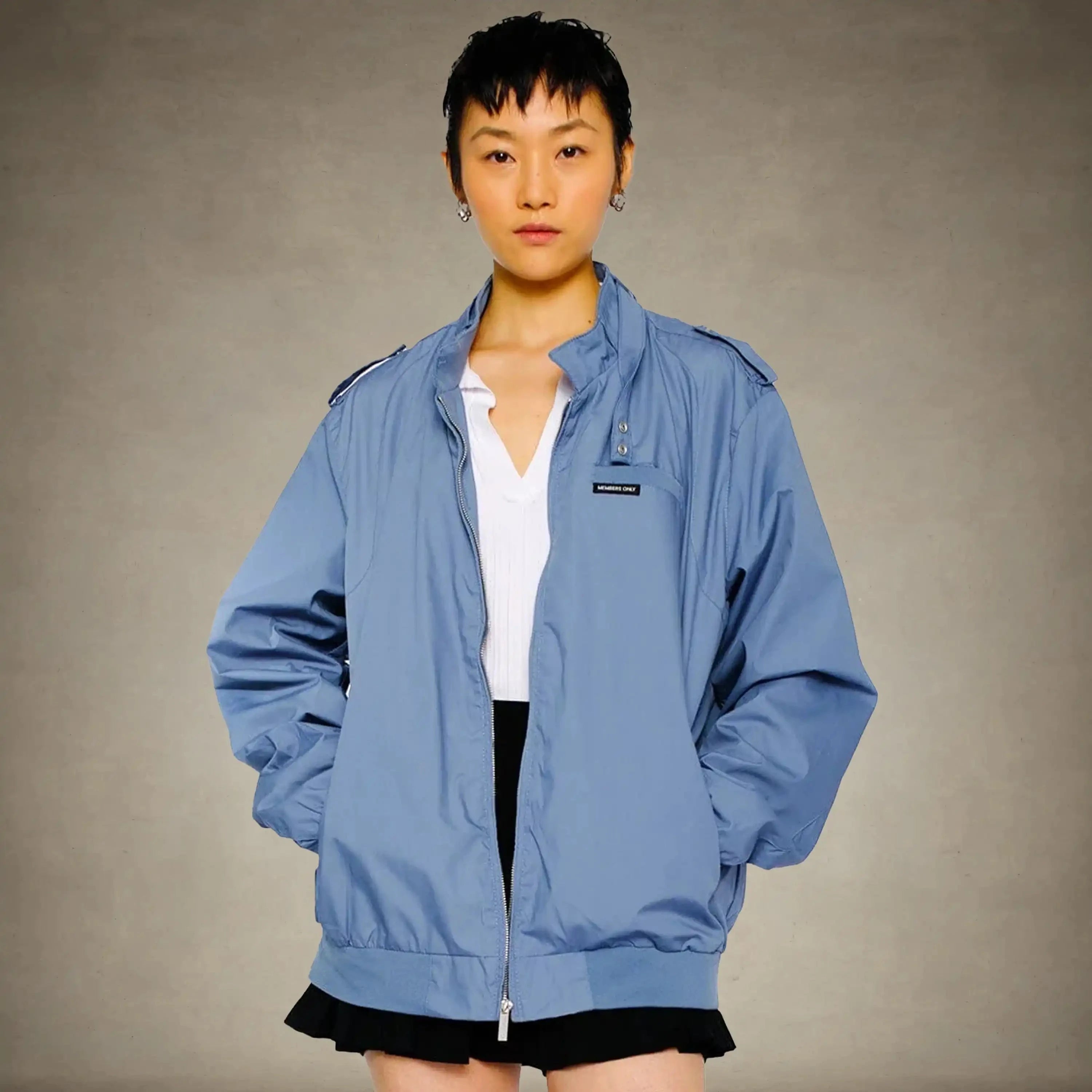 members only 80s fashion spring jacket for women slate small