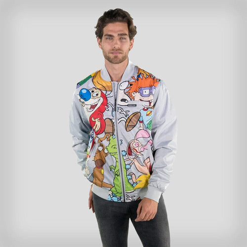 Men's Nickelodeon Mash Print Bomber Jacket - FINAL SALE Unisex Members Only Official SILVER X-Small 