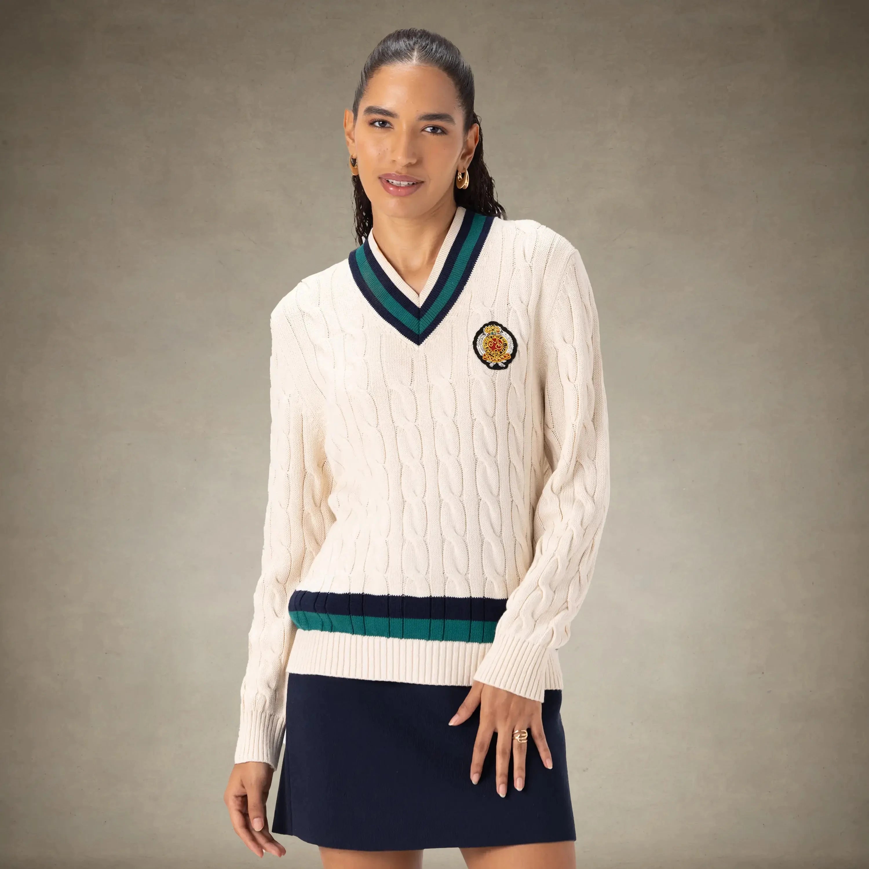 Womens Cable Knit Cricket Sweater Off-White